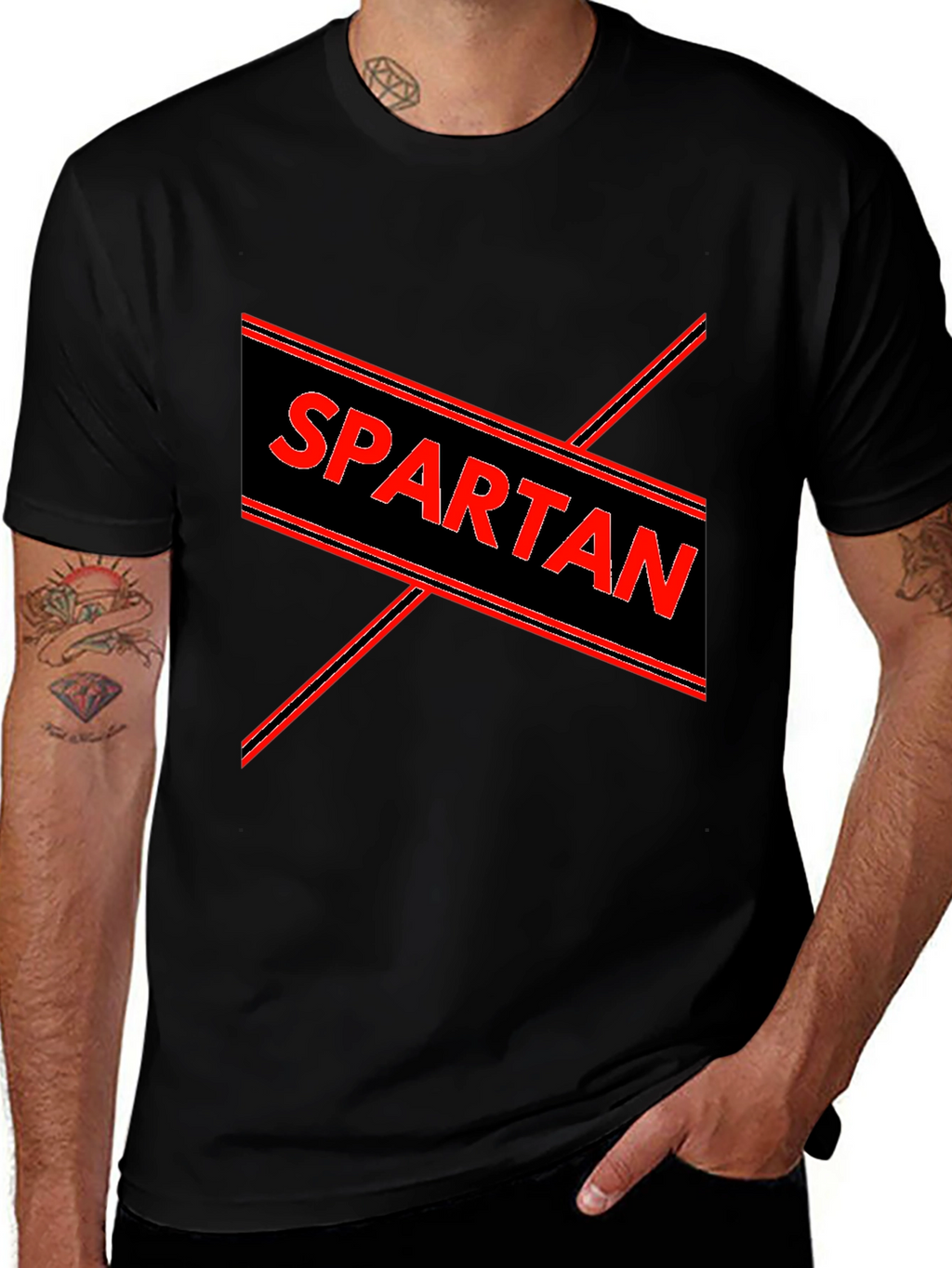 Spartan Graphic Print Black T-Shirt