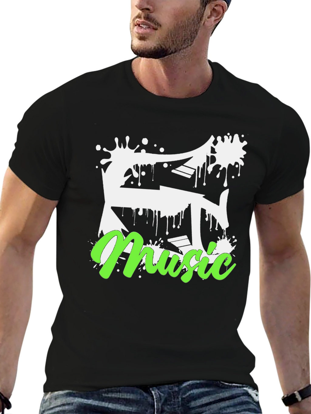 Music Splatter Graphic Black T-Shirt