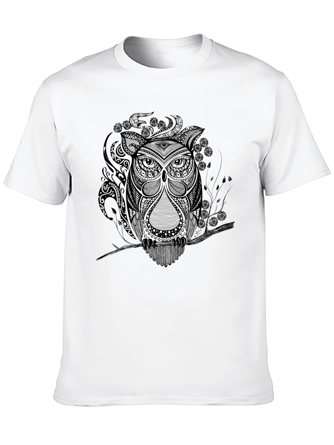 Owl Graphic Print Tee - Black Short Sleeve