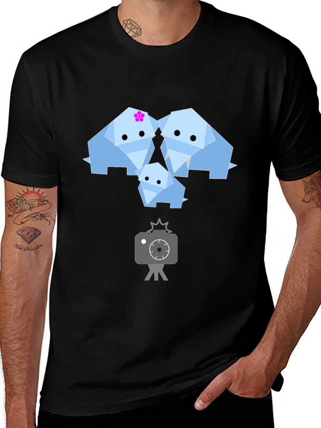 Origami Elephant Family Graphic T-Shirt