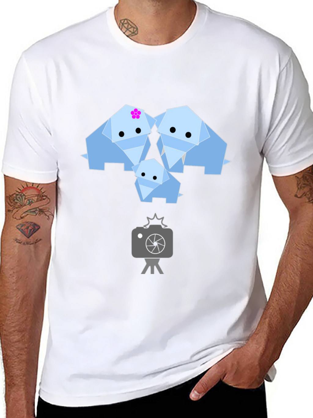 Origami Elephant Family Graphic T-Shirt