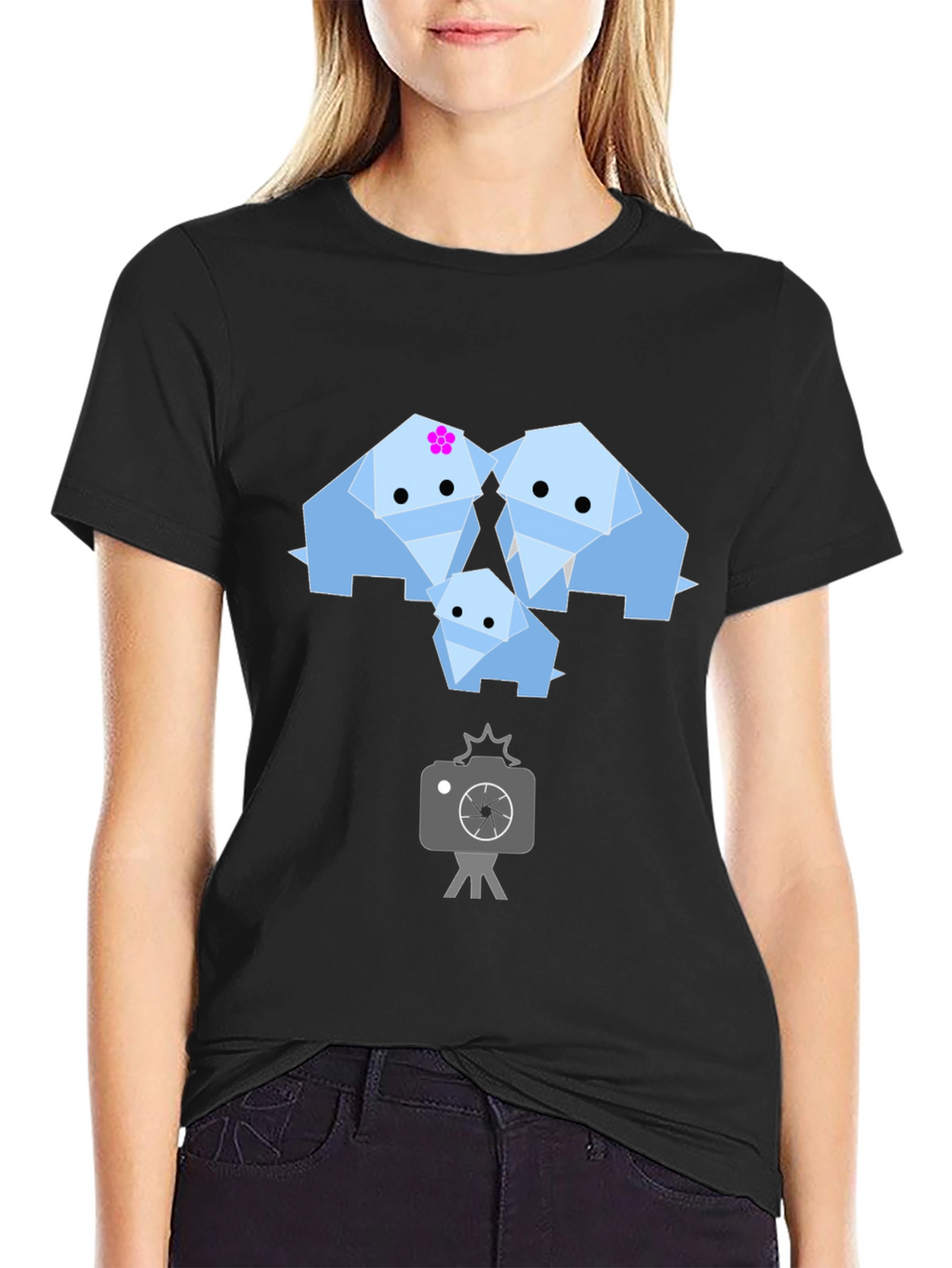 Origami Elephant Family Graphic T-Shirt