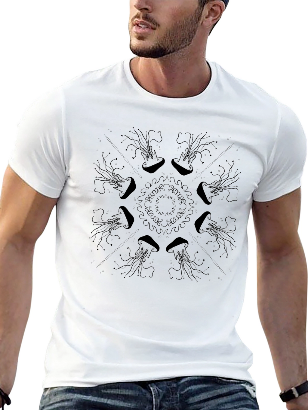 Jellyfish Mandala Black T-Shirt
