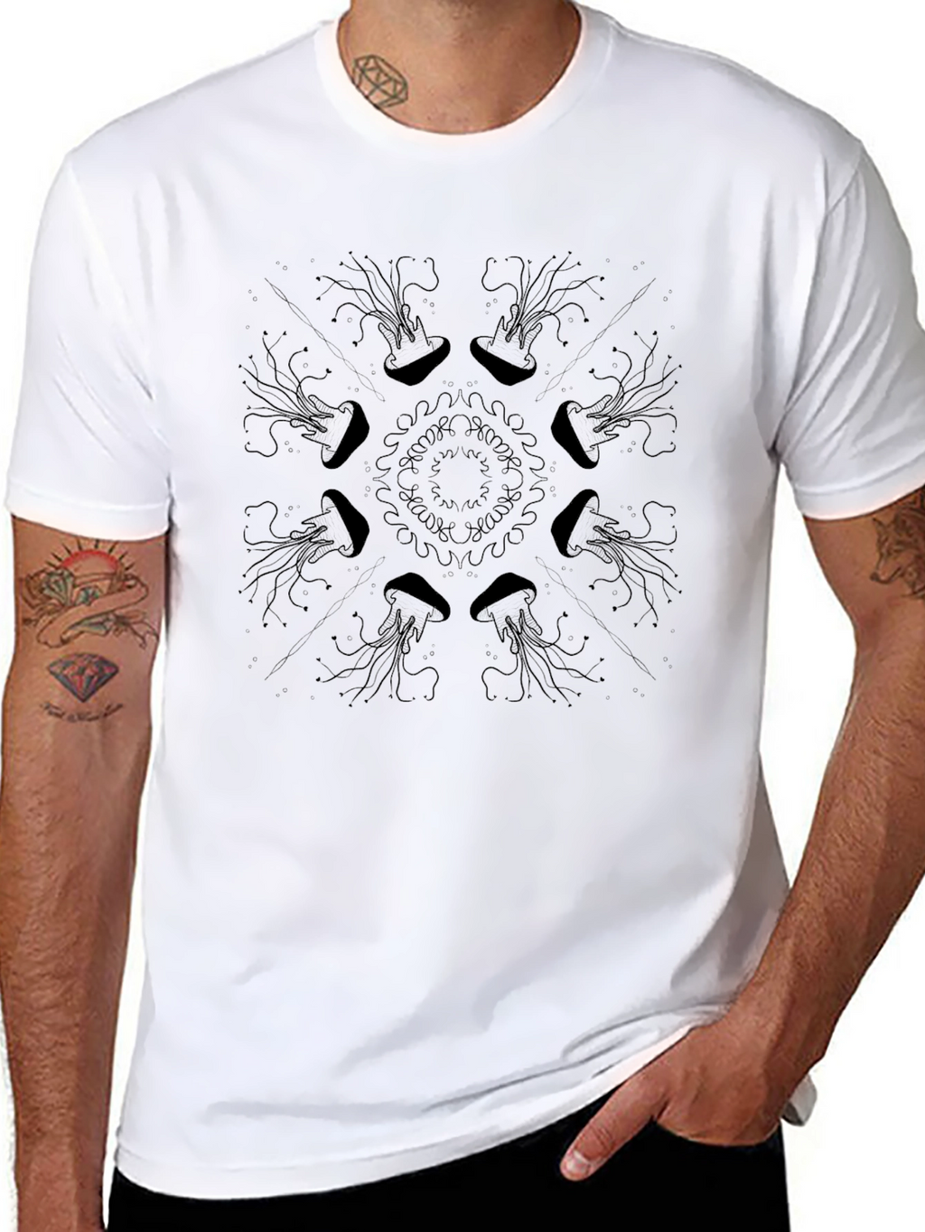 Jellyfish Mandala Black T-Shirt