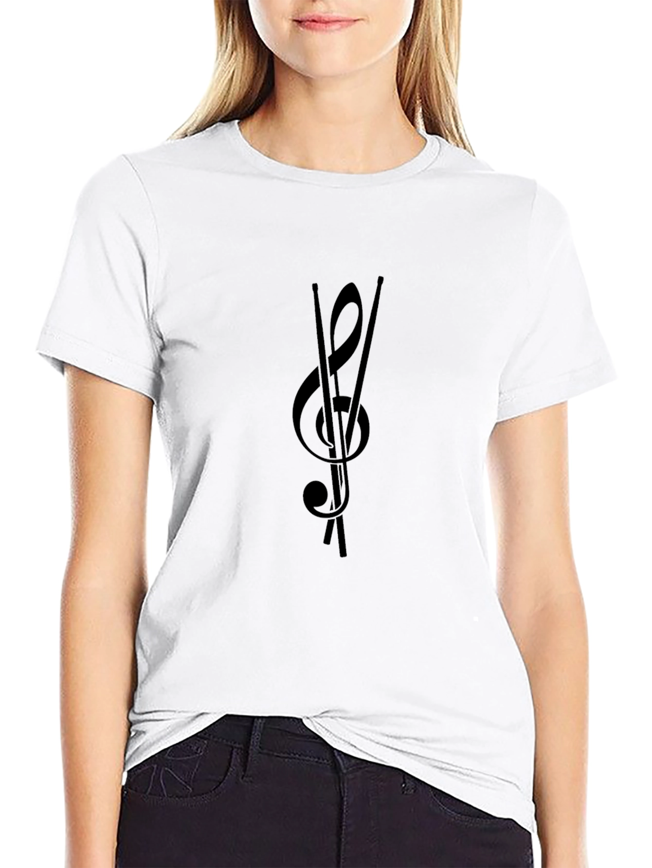 Musical Treble Clef Drumsticks Black Tee