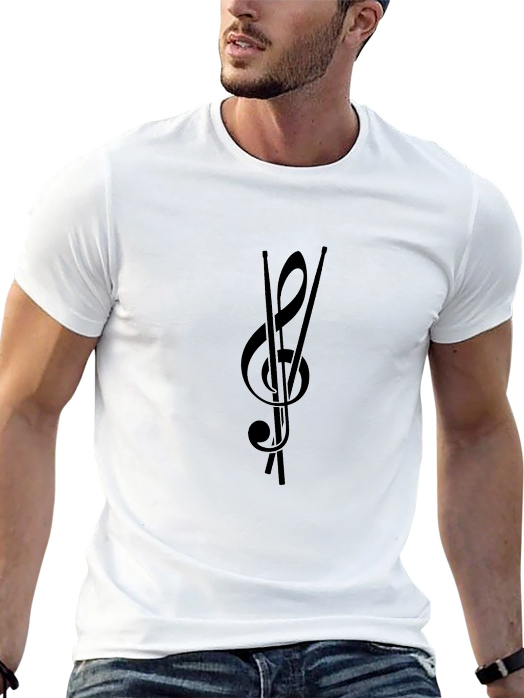 Musical Treble Clef Drumsticks Black Tee