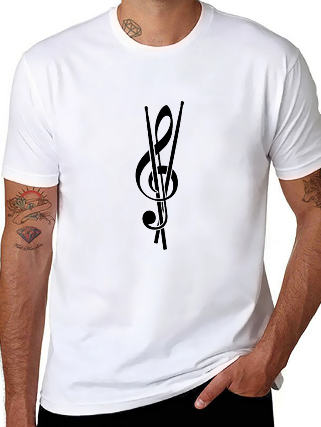 Musical Treble Clef Drumsticks Black Tee