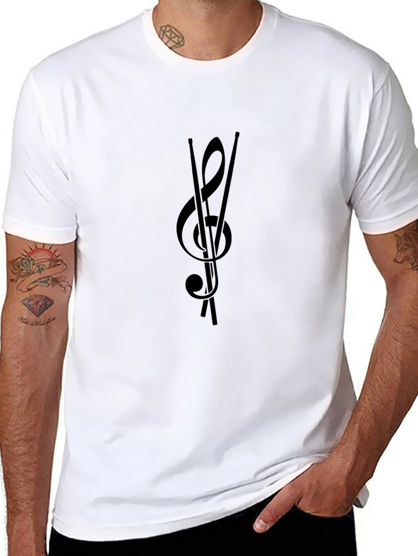 Musical Treble Clef Drumsticks Black Tee