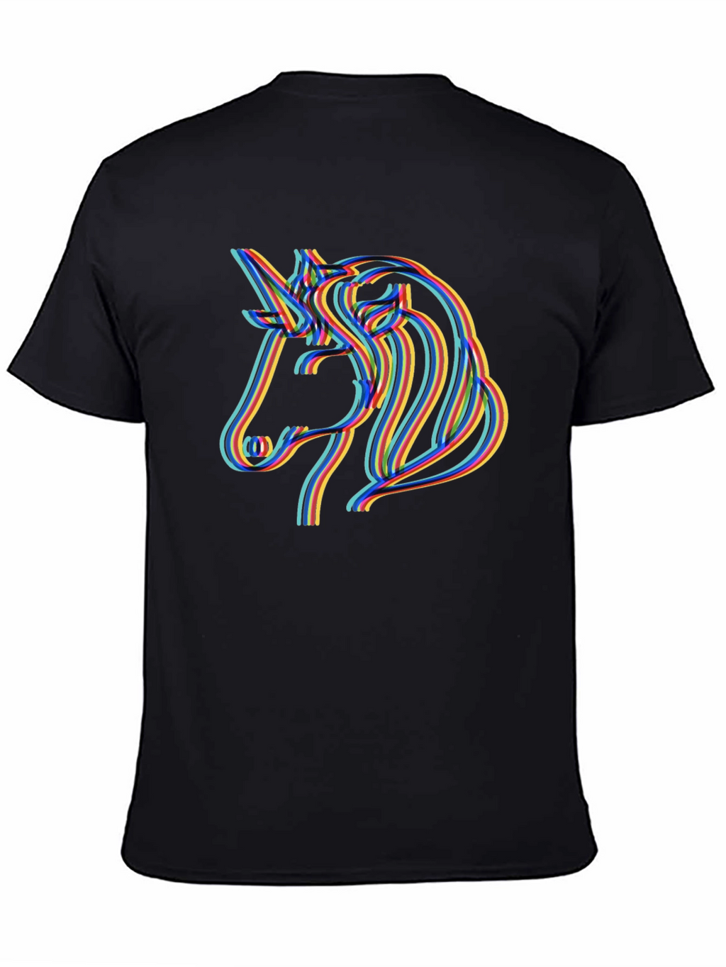 Unicorn Rainbow Line Art Black T-Shirt