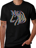 Unicorn Rainbow Line Art Black T-Shirt