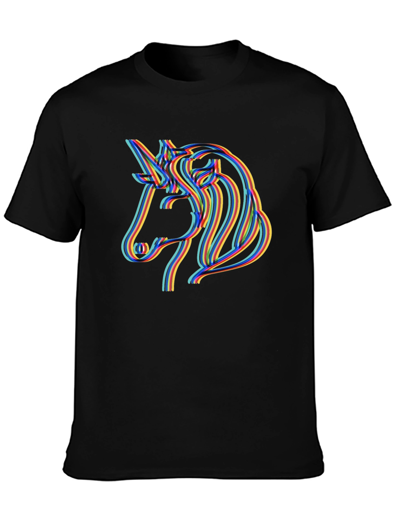 Unicorn Rainbow Line Art Black T-Shirt