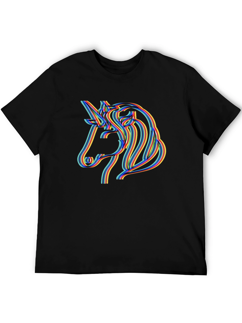 Unicorn Rainbow Line Art Black T-Shirt