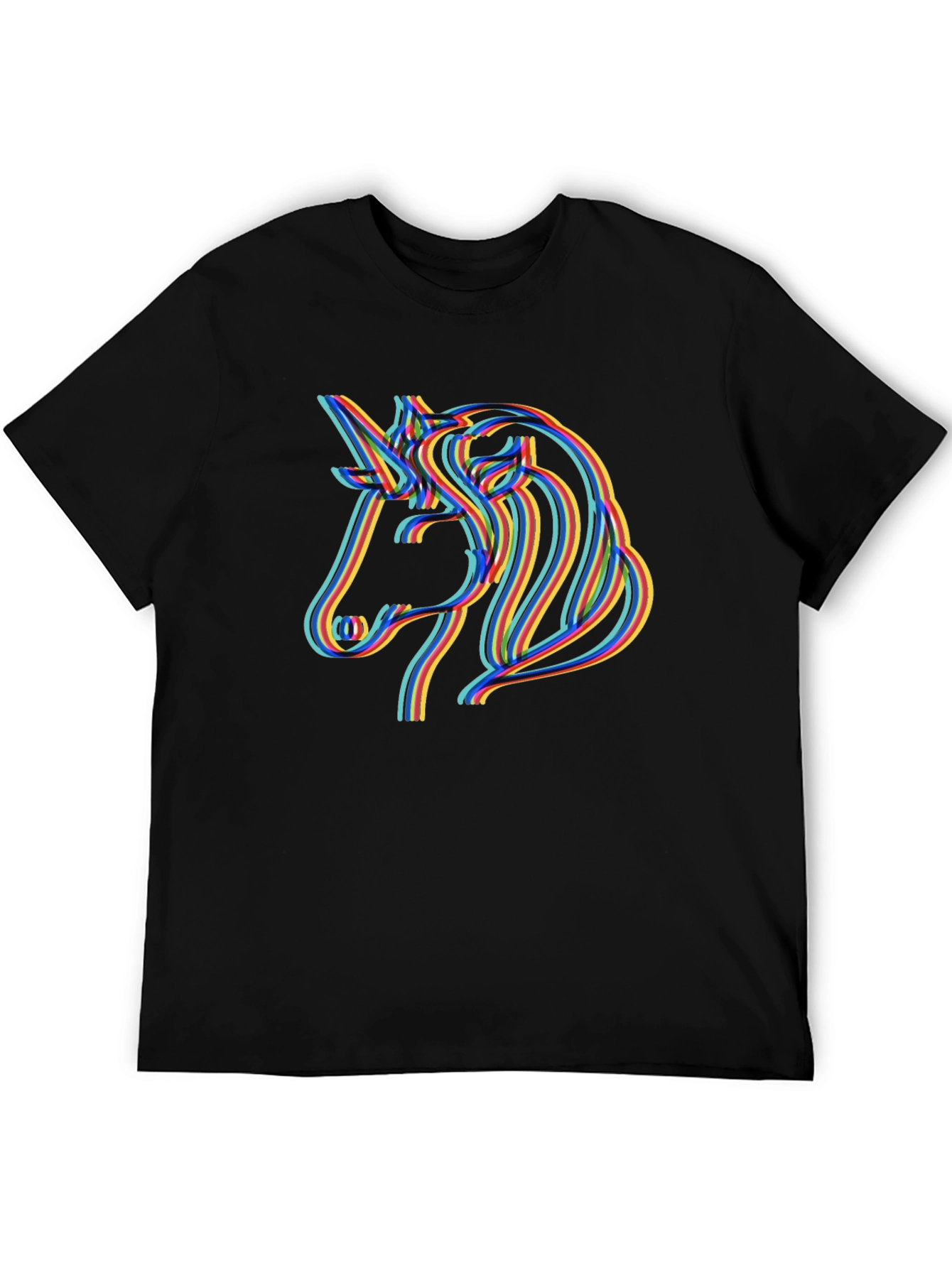 Unicorn Rainbow Line Art Black T-Shirt