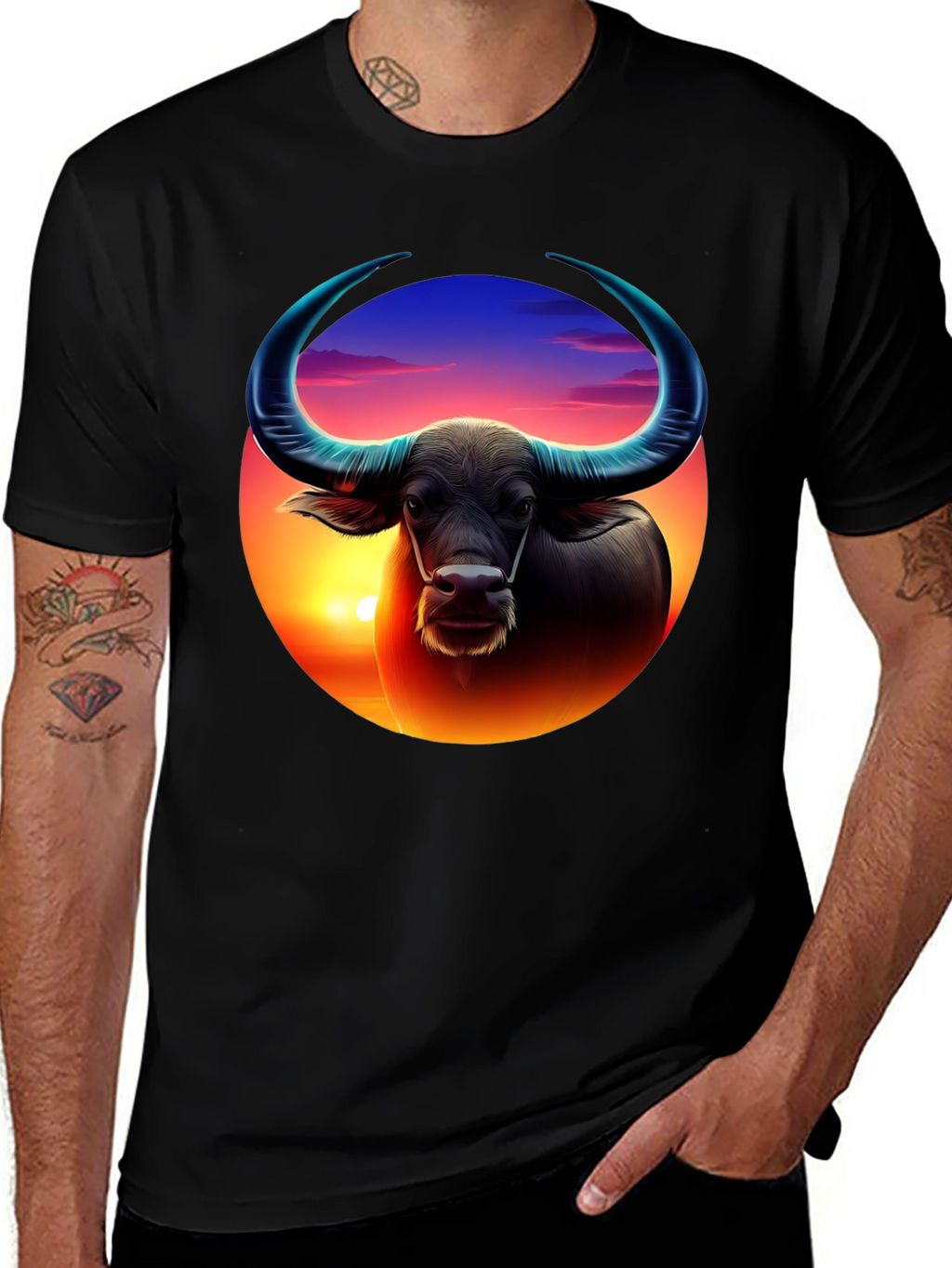 Sunset Buffalo Graphic Tee - Cool Design
