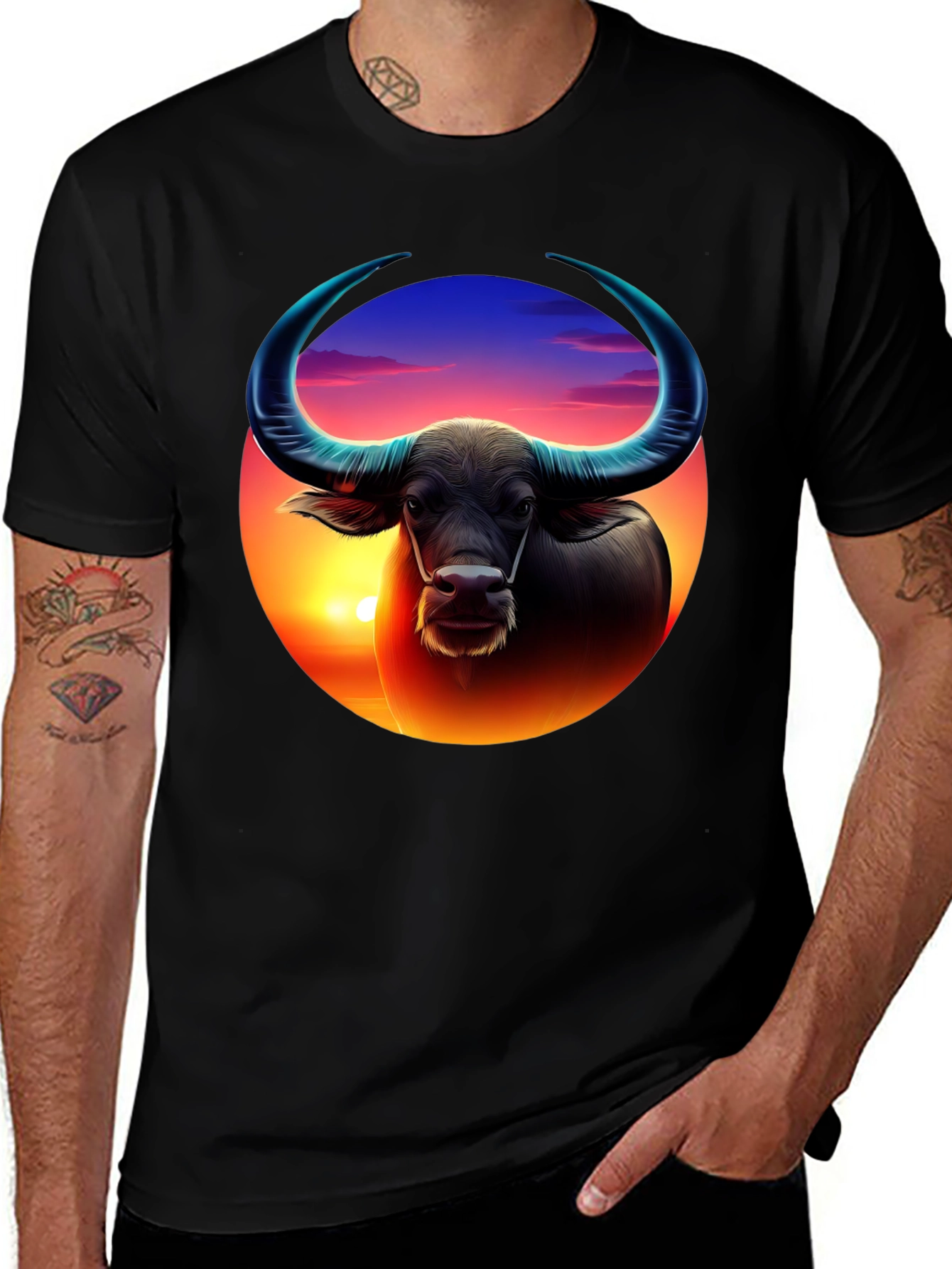 Sunset Buffalo Graphic Tee - Cool Design
