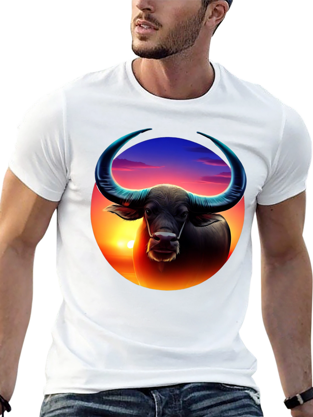 Sunset Buffalo Graphic Tee - Cool Design