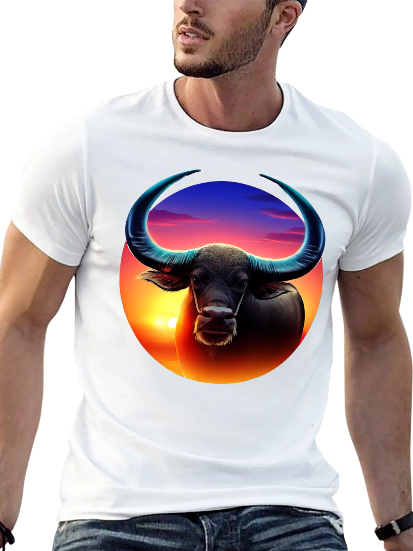 Sunset Buffalo Graphic Tee - Cool Design