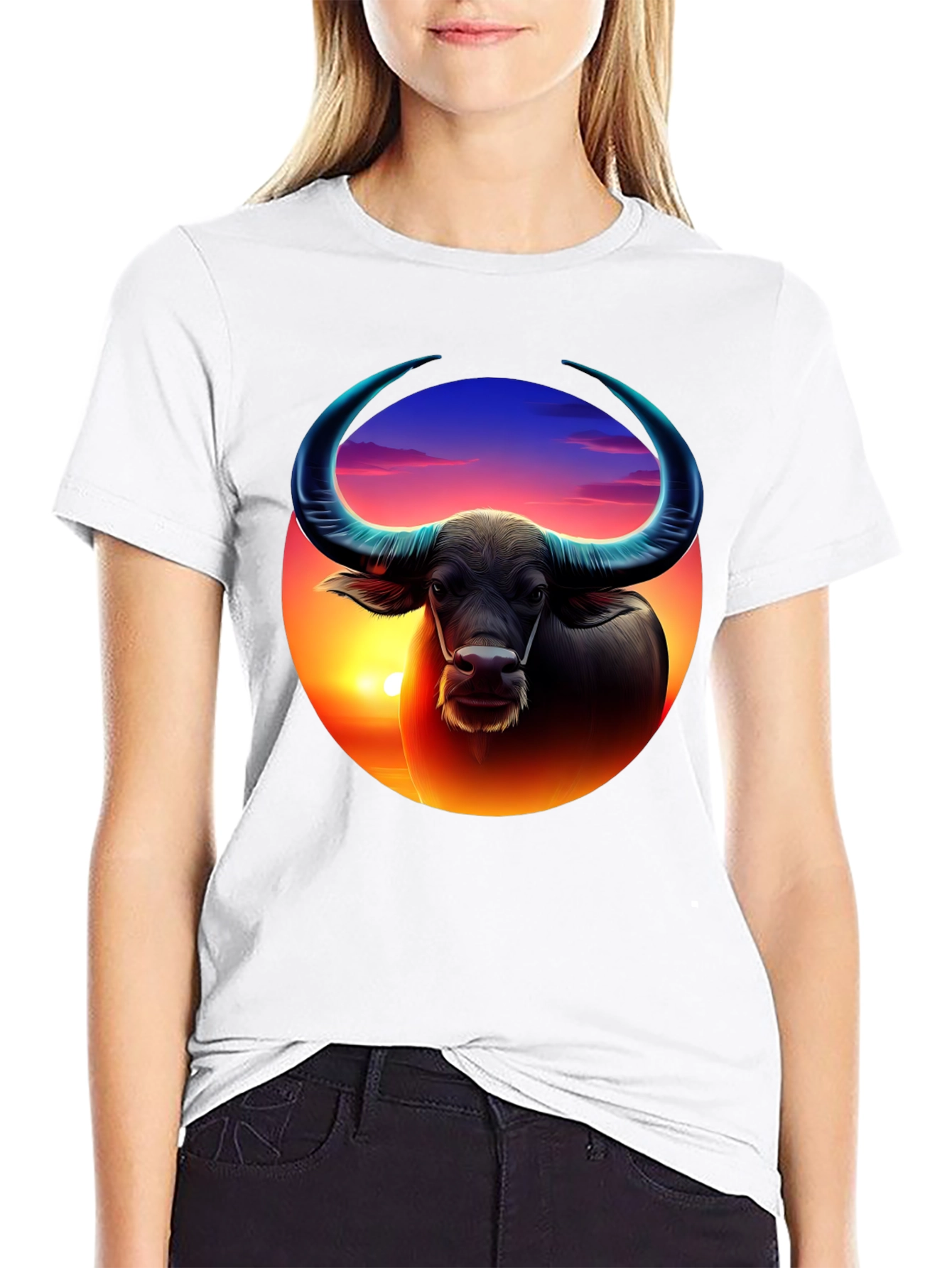 Sunset Buffalo Graphic Tee - Cool Design