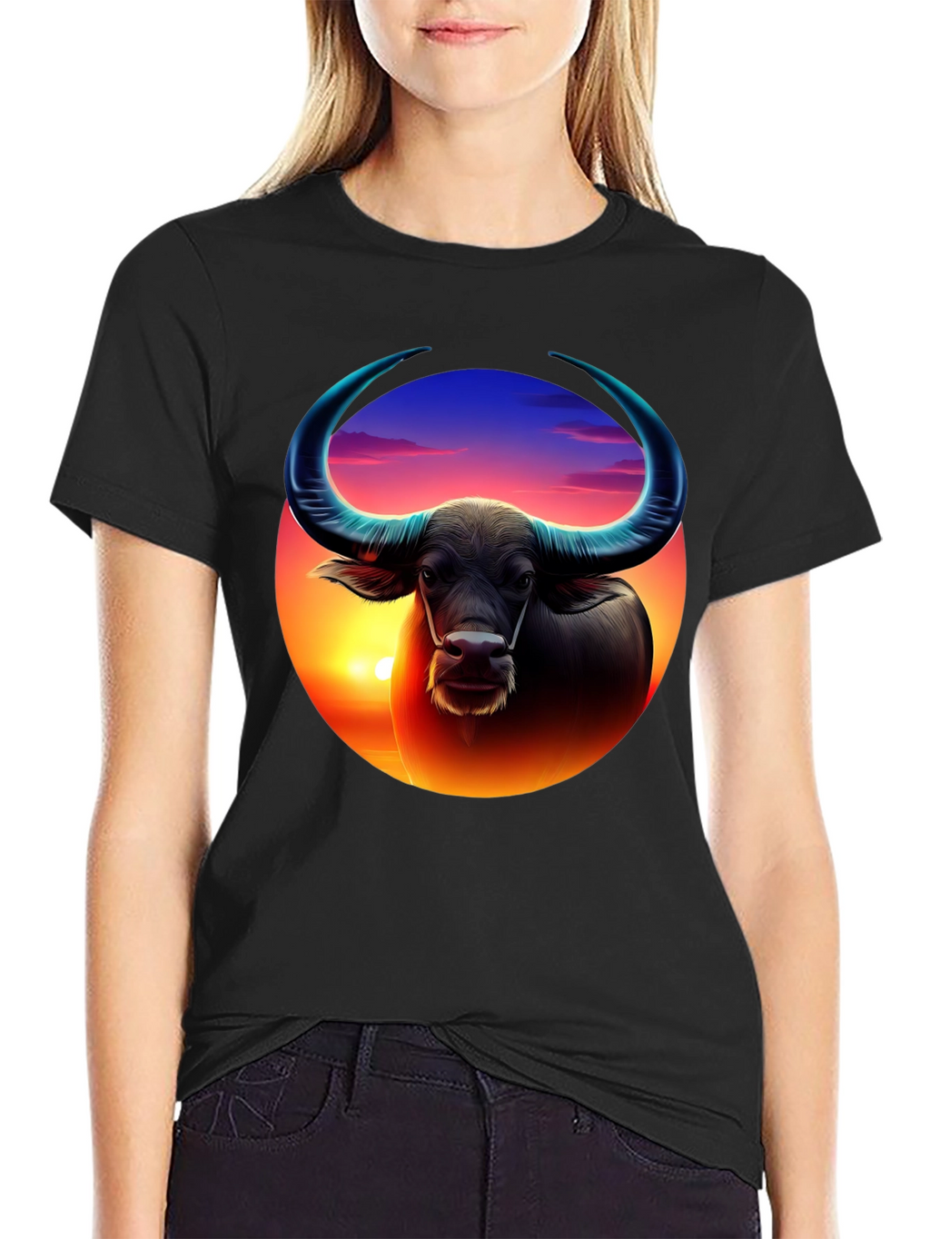 Sunset Buffalo Graphic Tee - Cool Design
