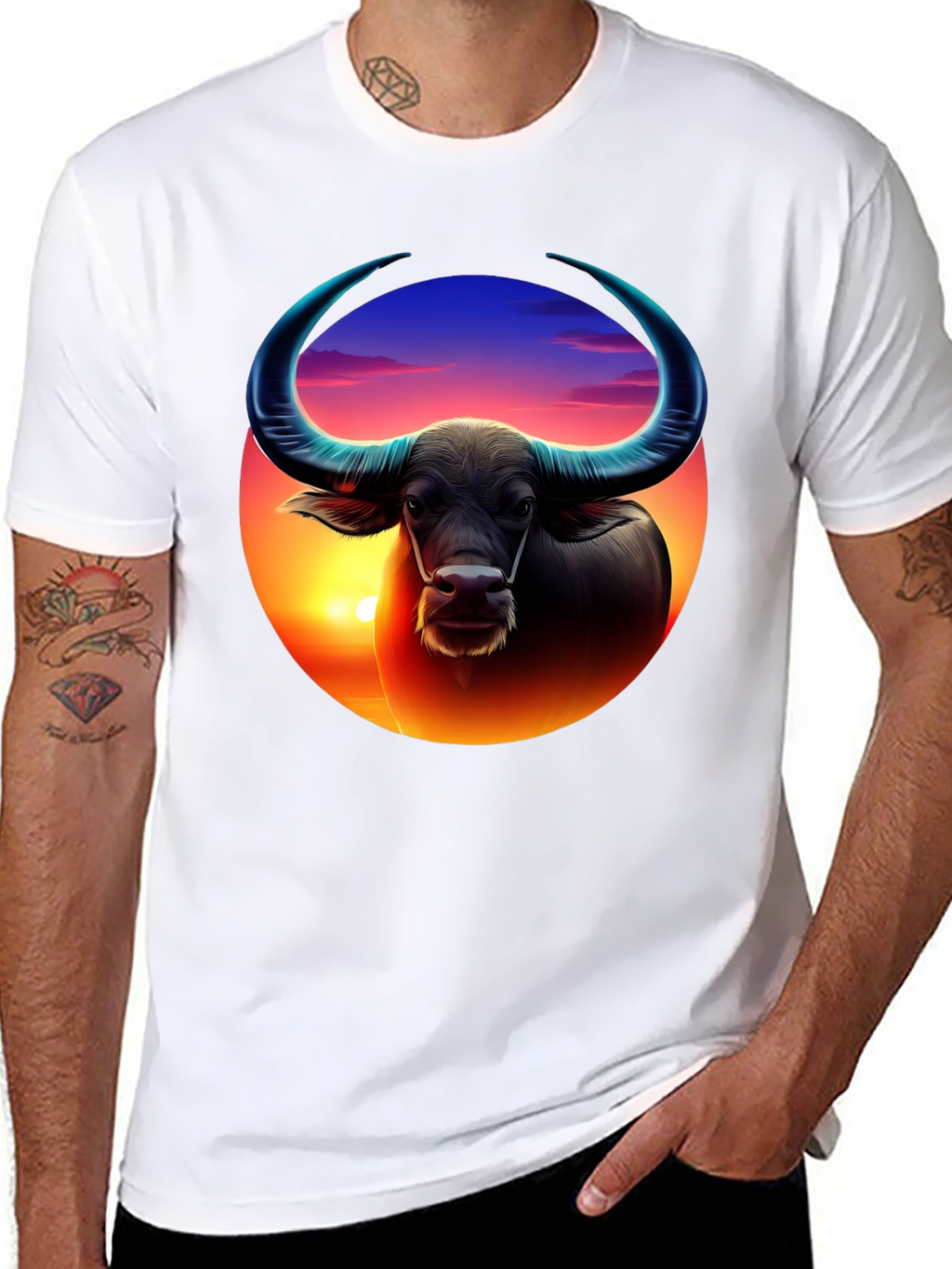 Sunset Buffalo Graphic Tee - Cool Design