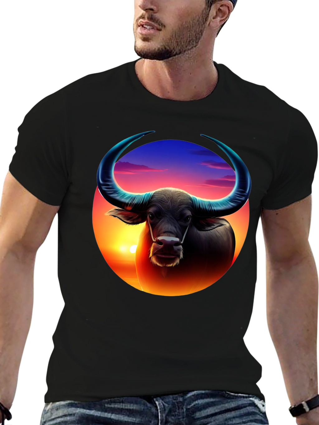Sunset Buffalo Graphic Tee - Cool Design