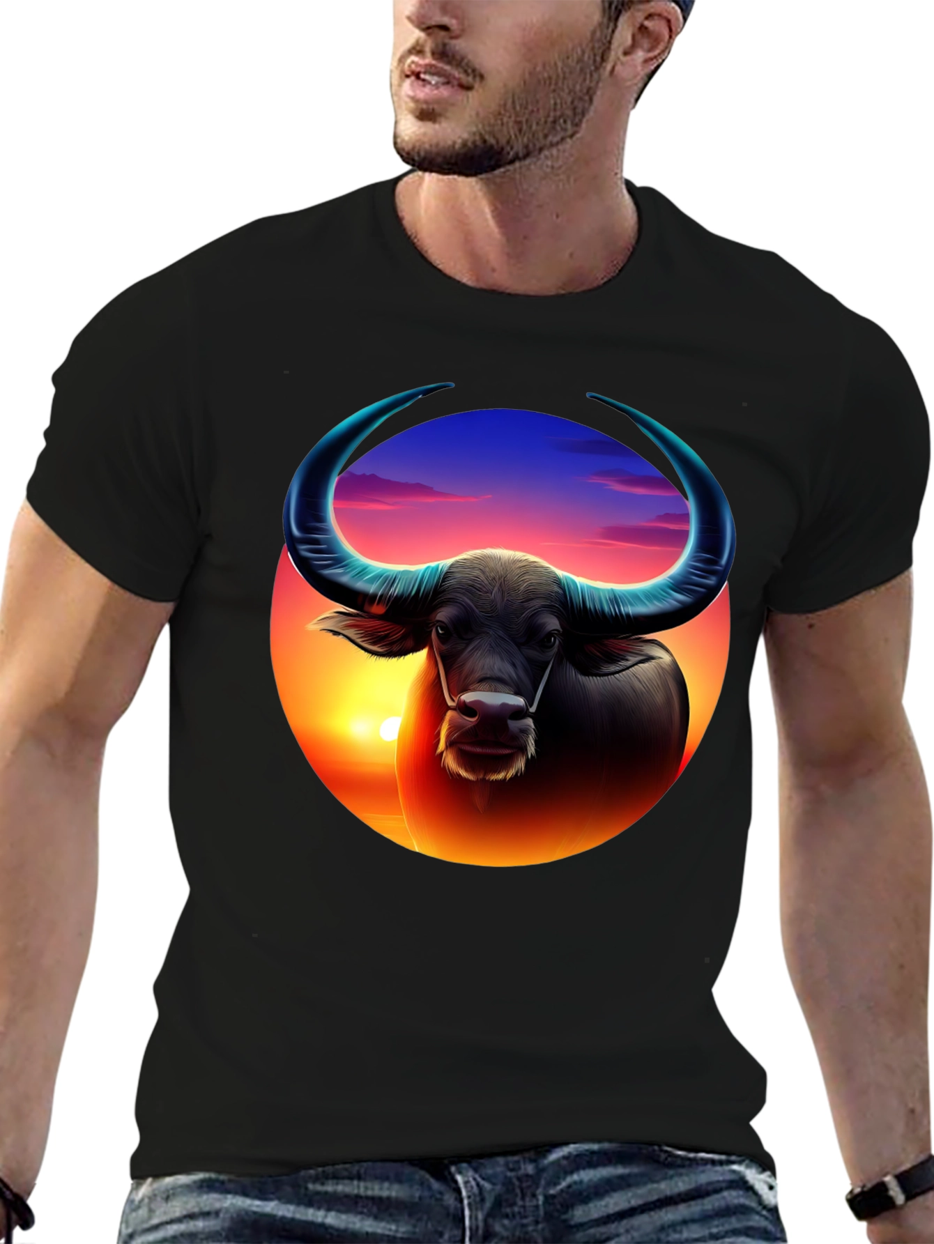 Sunset Buffalo Graphic Tee - Cool Design