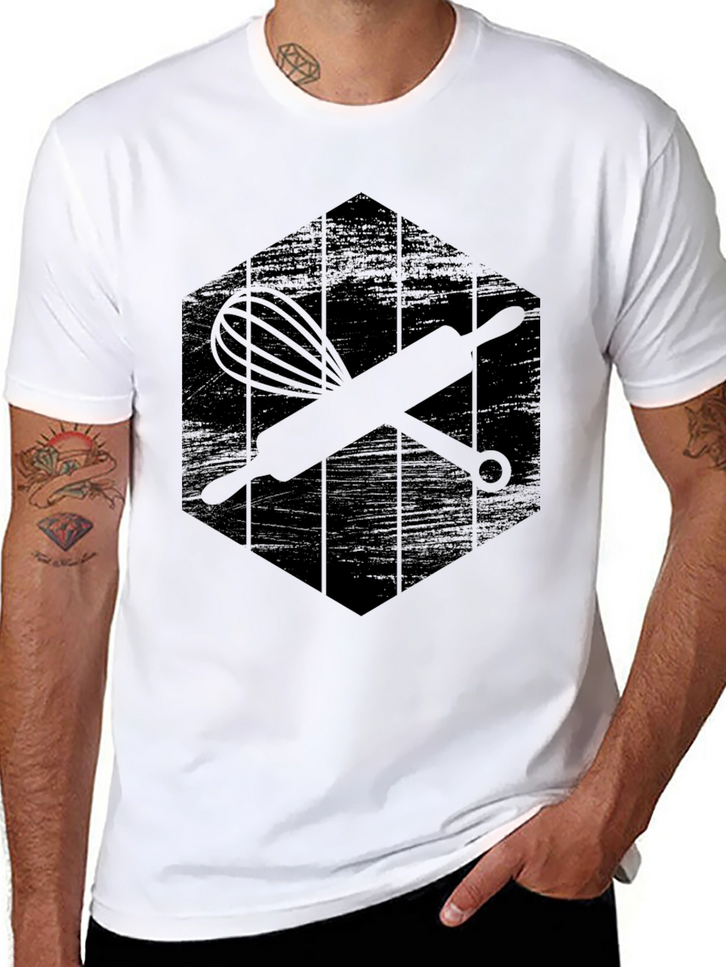 Bakers Black Tee: Whisk & Rolling Pin Graphic