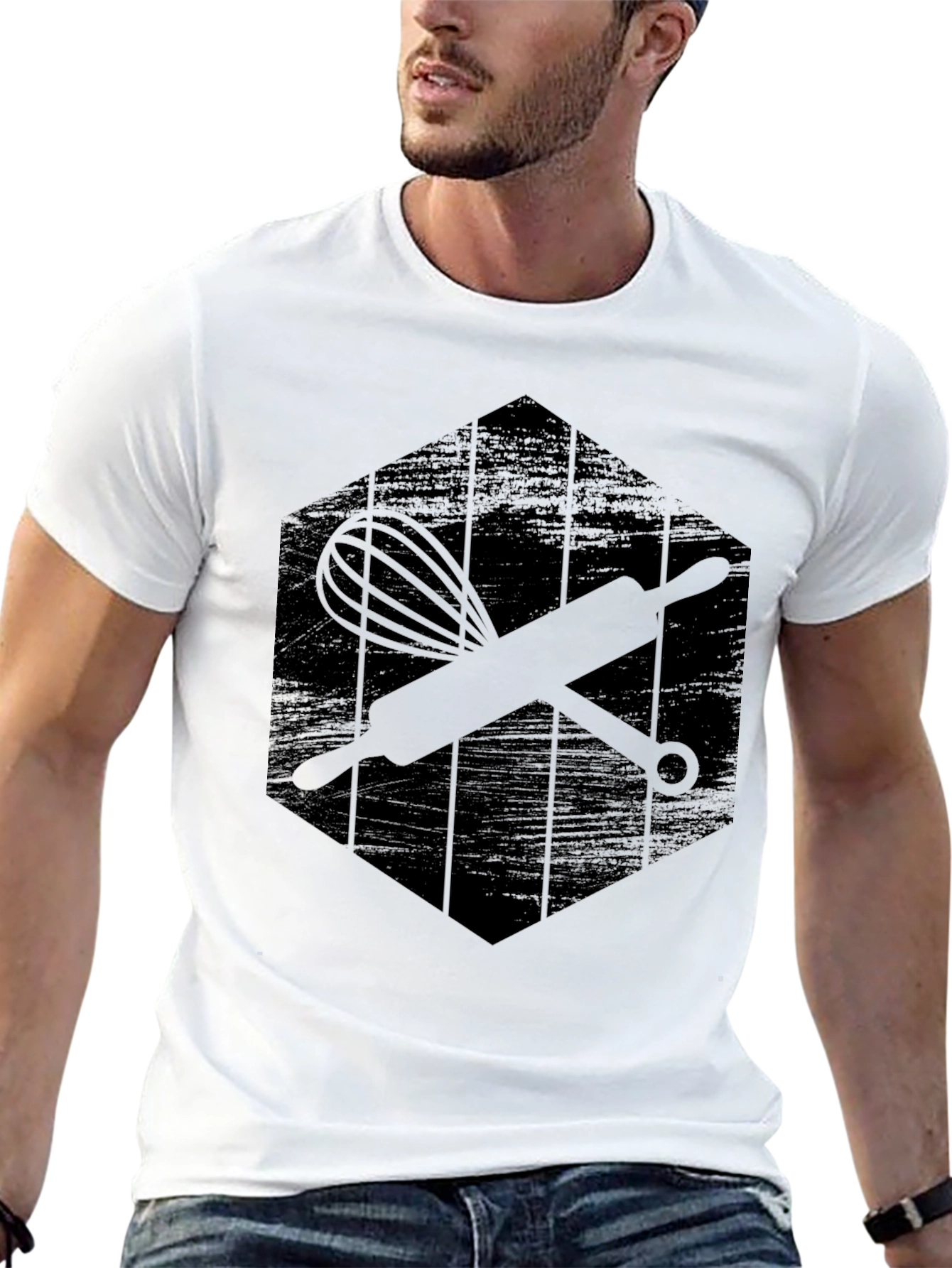 Bakers Black Tee: Whisk & Rolling Pin Graphic