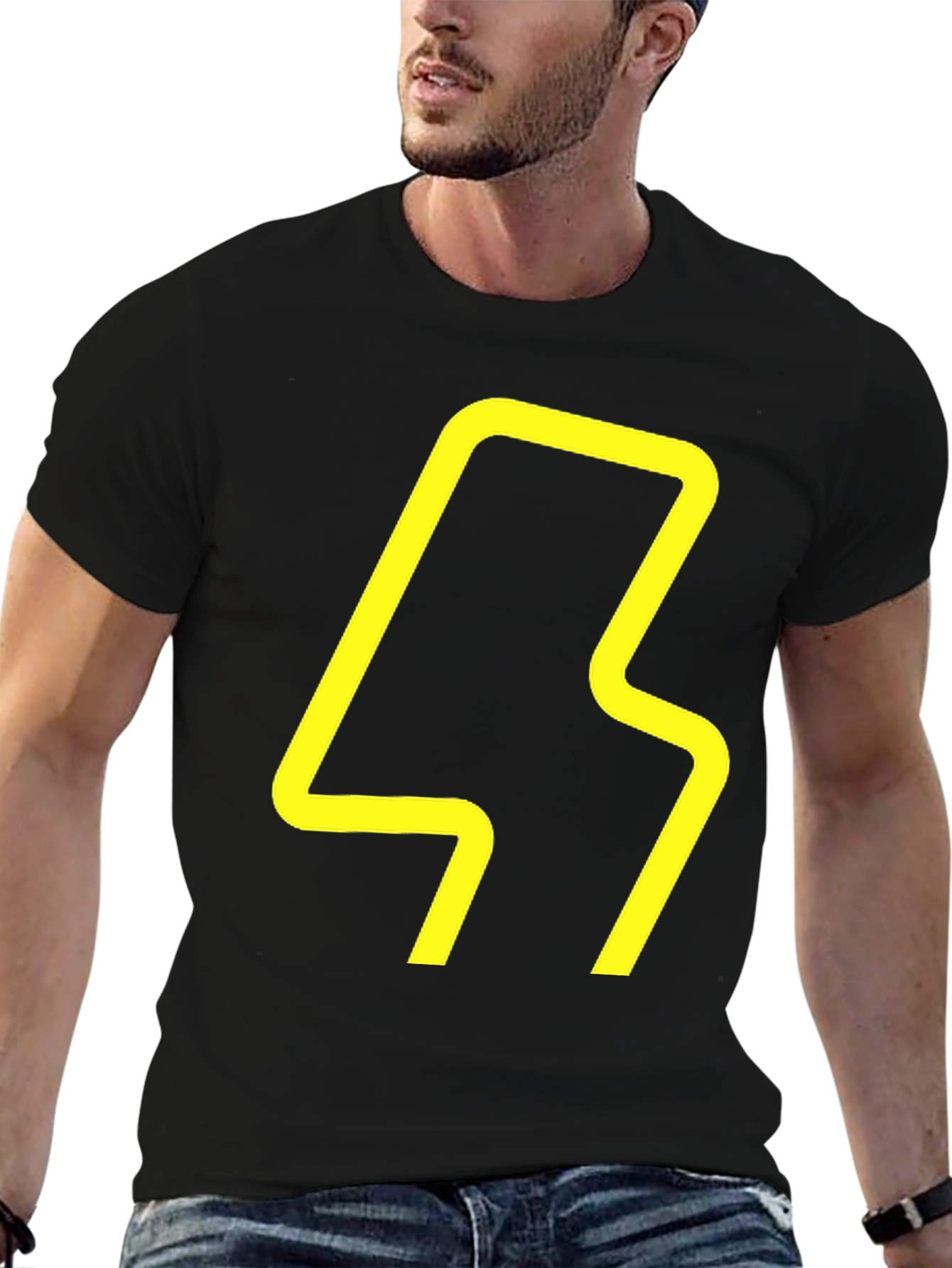 Modern Graphic Tee - Yellow Abstract Design on Black