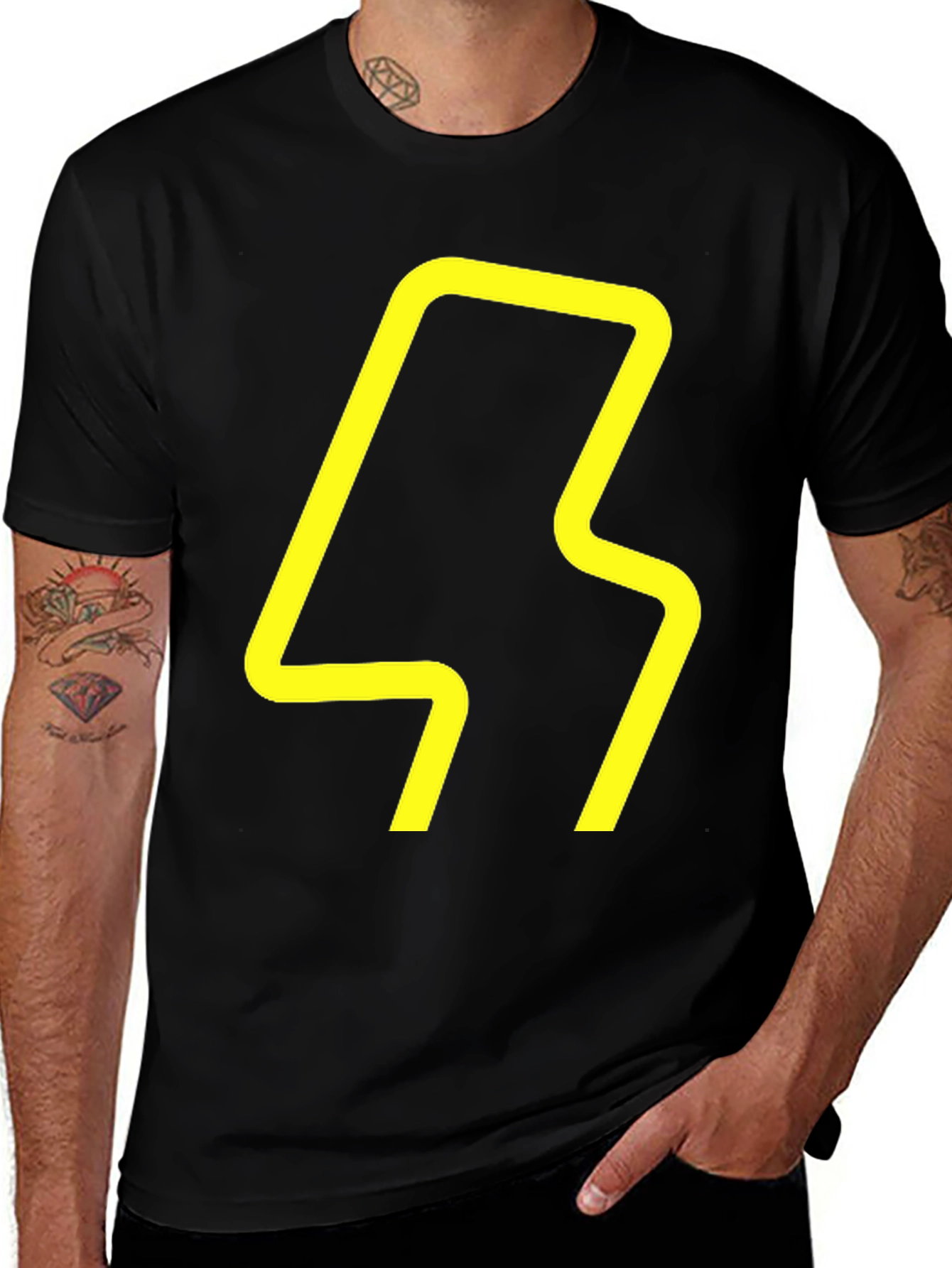 Modern Graphic Tee - Yellow Abstract Design on Black
