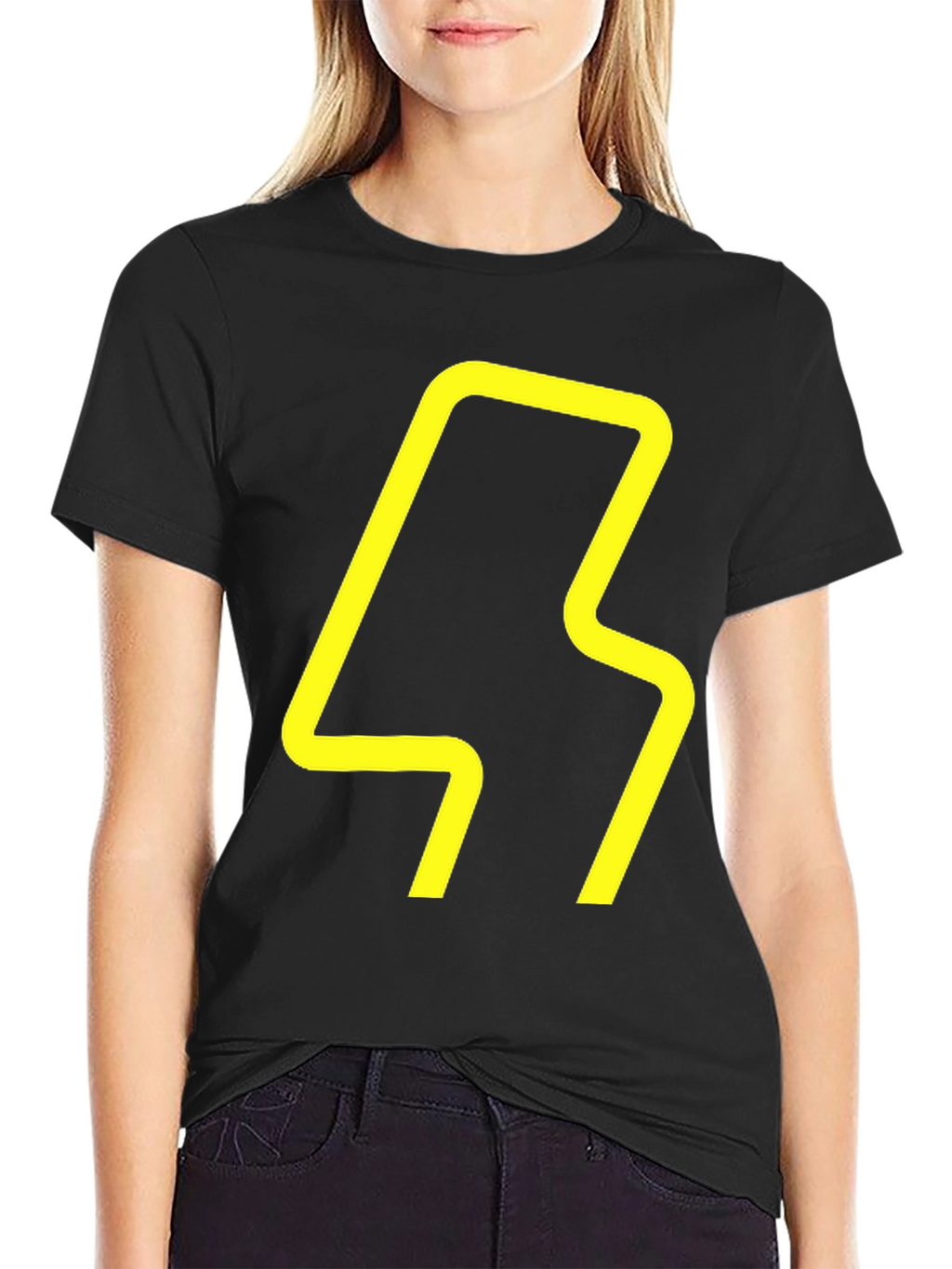 Modern Graphic Tee - Yellow Abstract Design on Black
