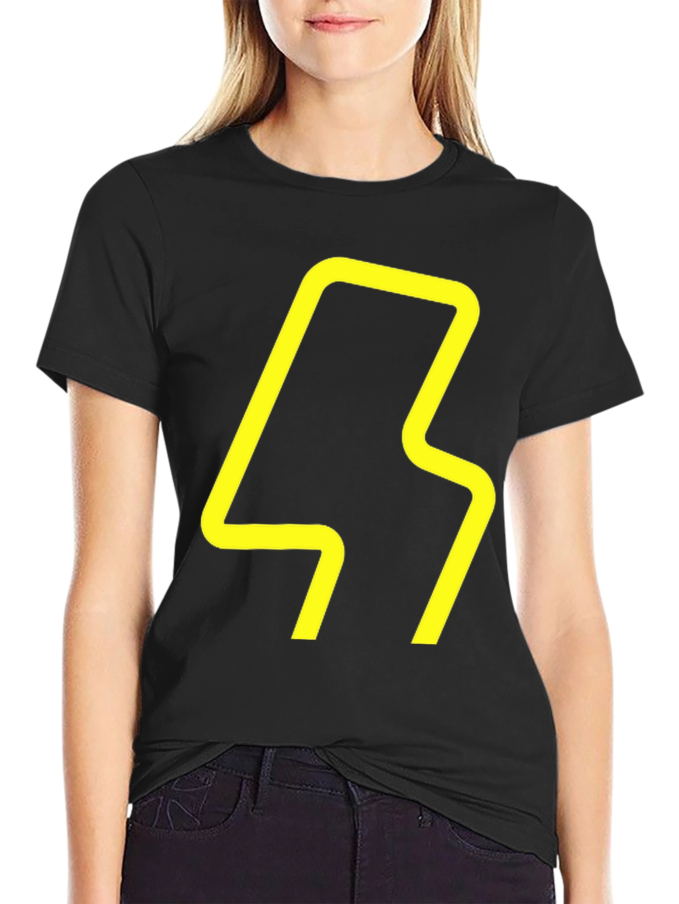 Modern Graphic Tee - Yellow Abstract Design on Black