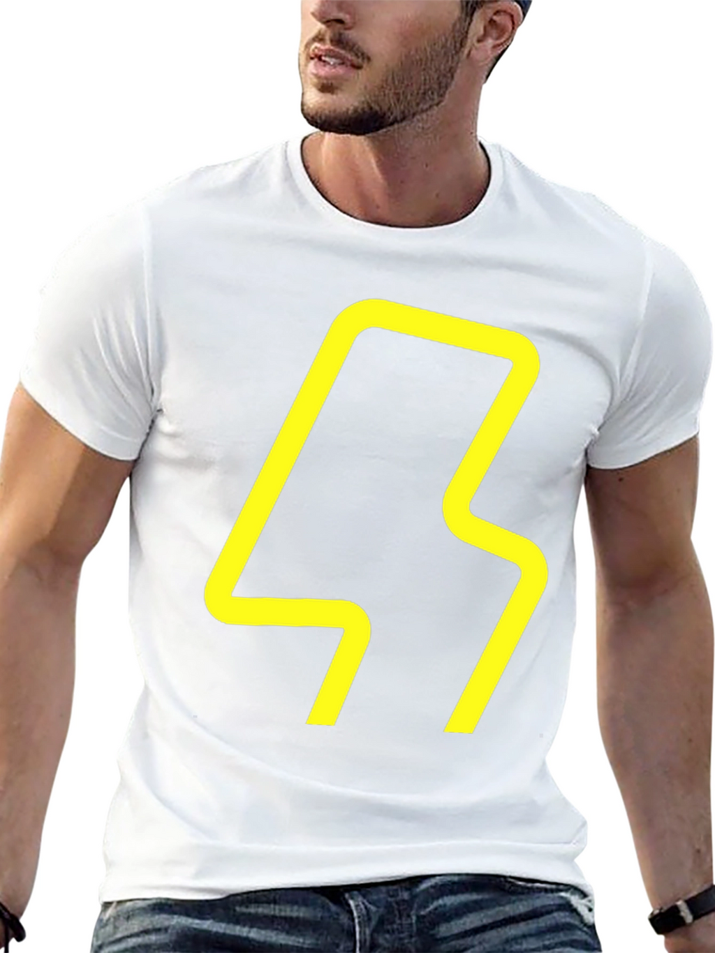 Modern Graphic Tee - Yellow Abstract Design on Black