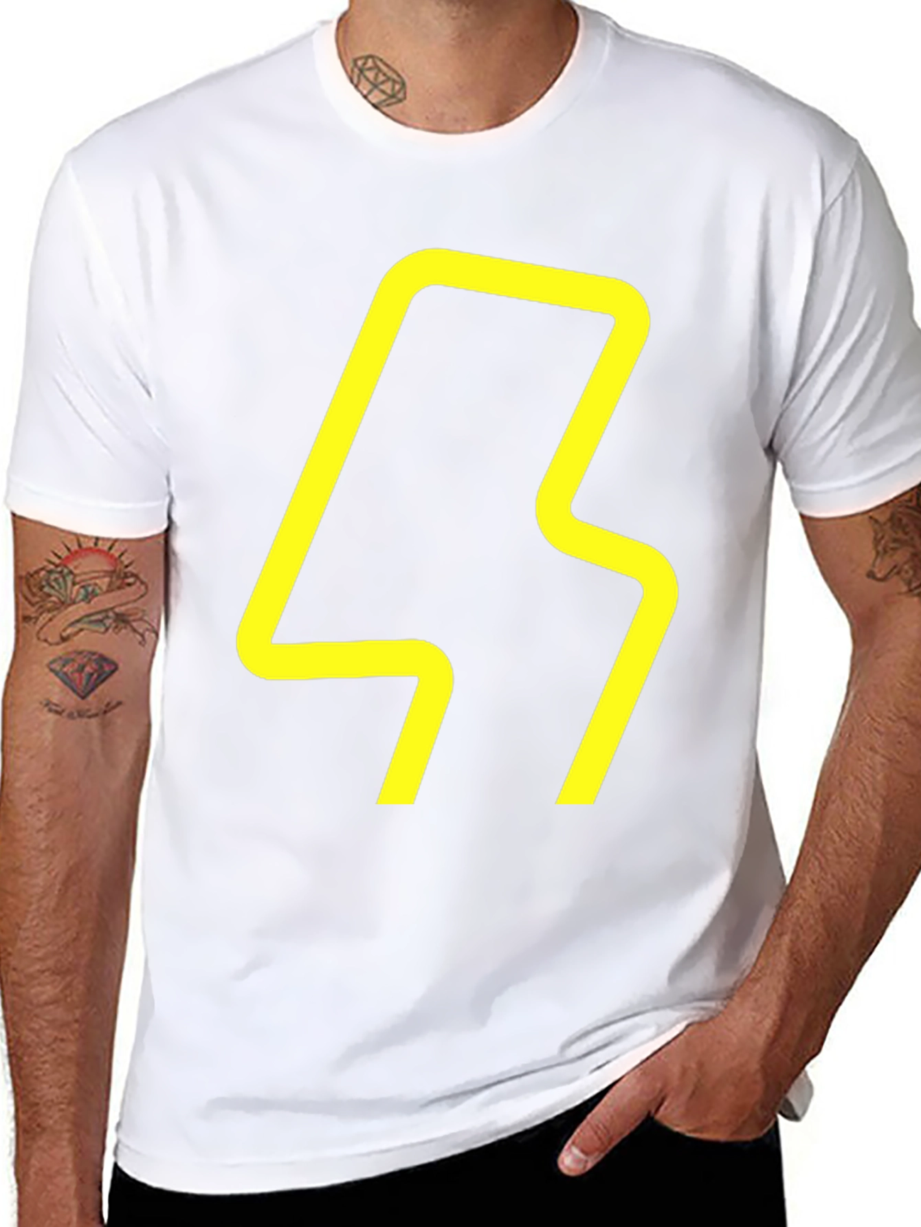 Modern Graphic Tee - Yellow Abstract Design on Black