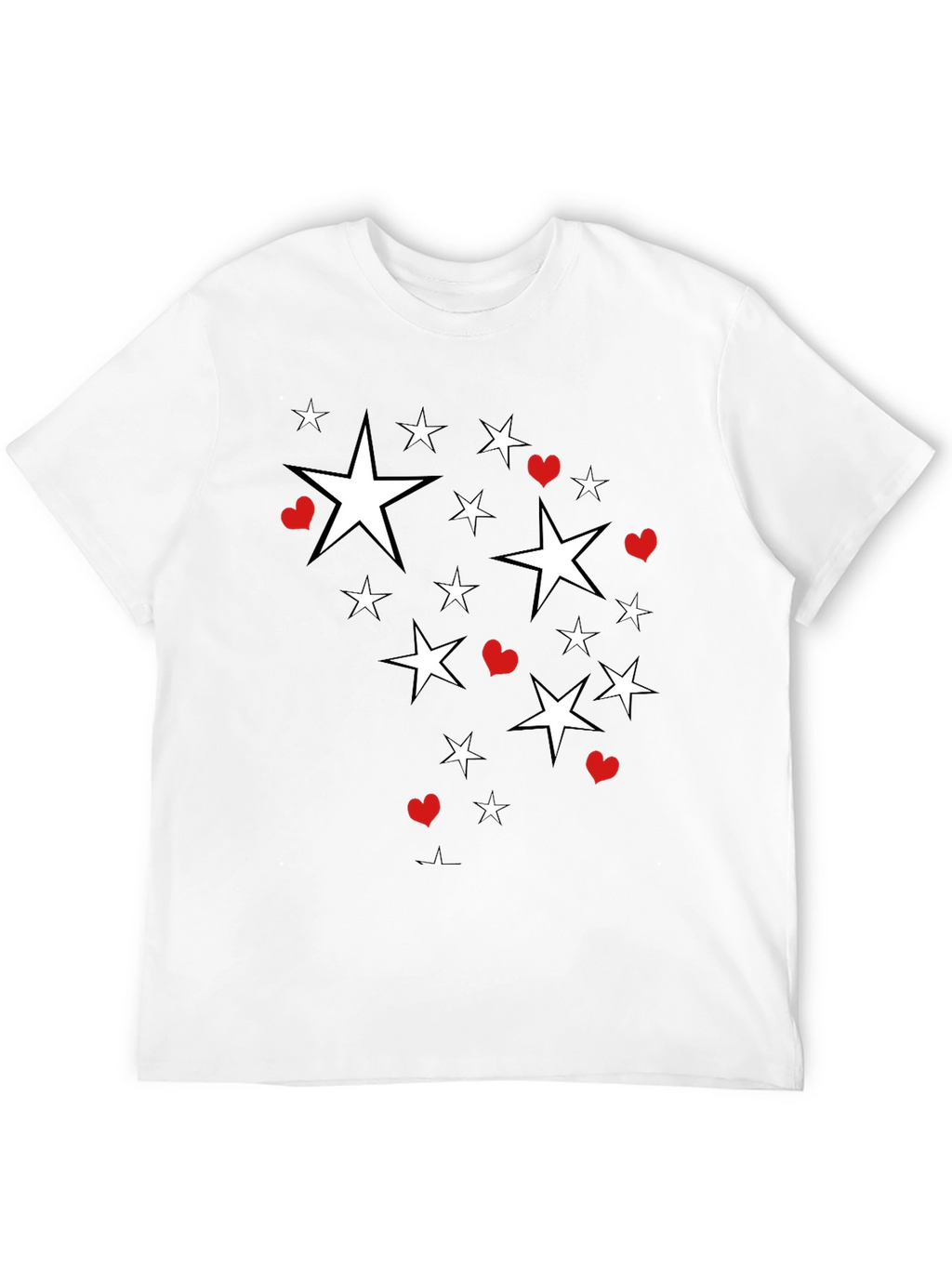 Star & Heart Graphic Print Black T-Shirt