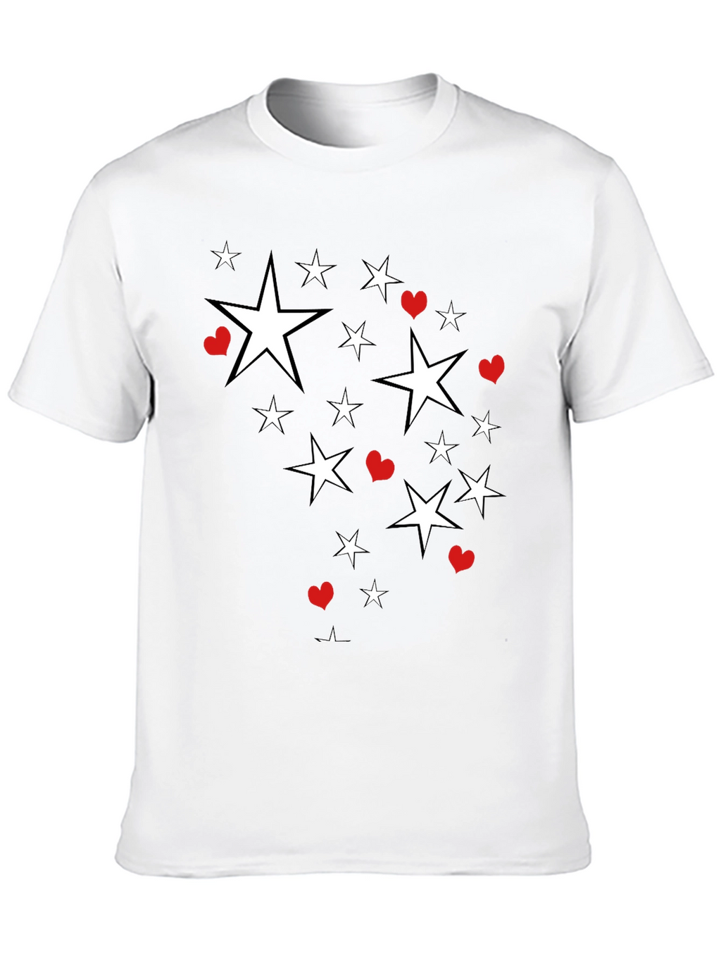 Star & Heart Graphic Print Black T-Shirt