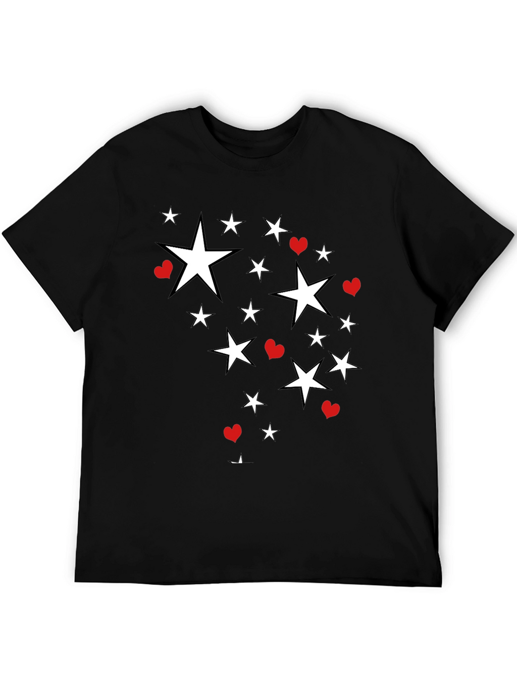 Star & Heart Graphic Print Black T-Shirt