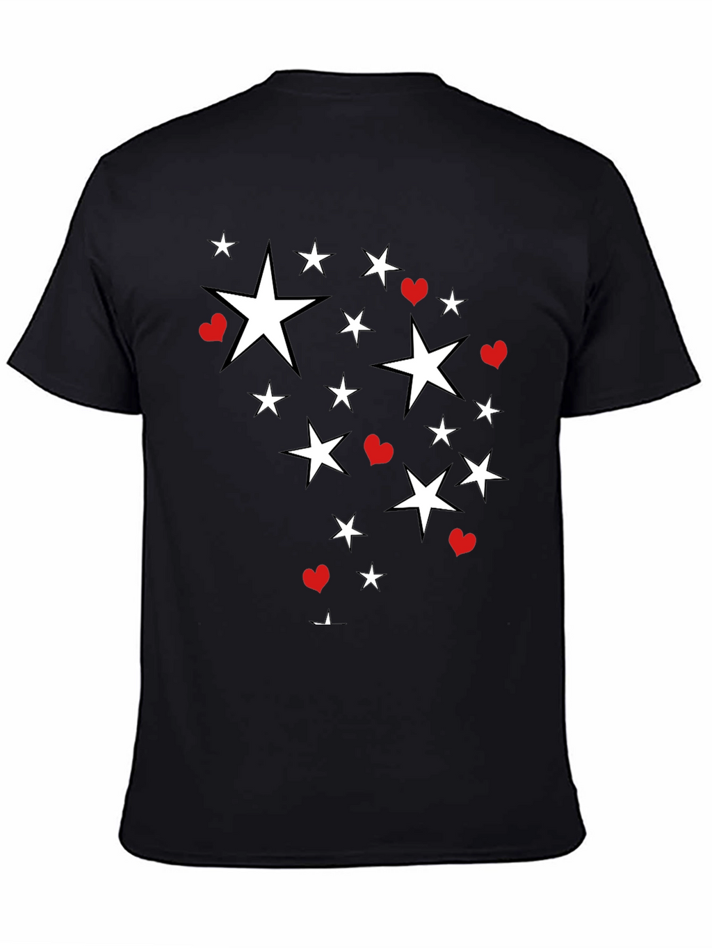 Star & Heart Graphic Print Black T-Shirt