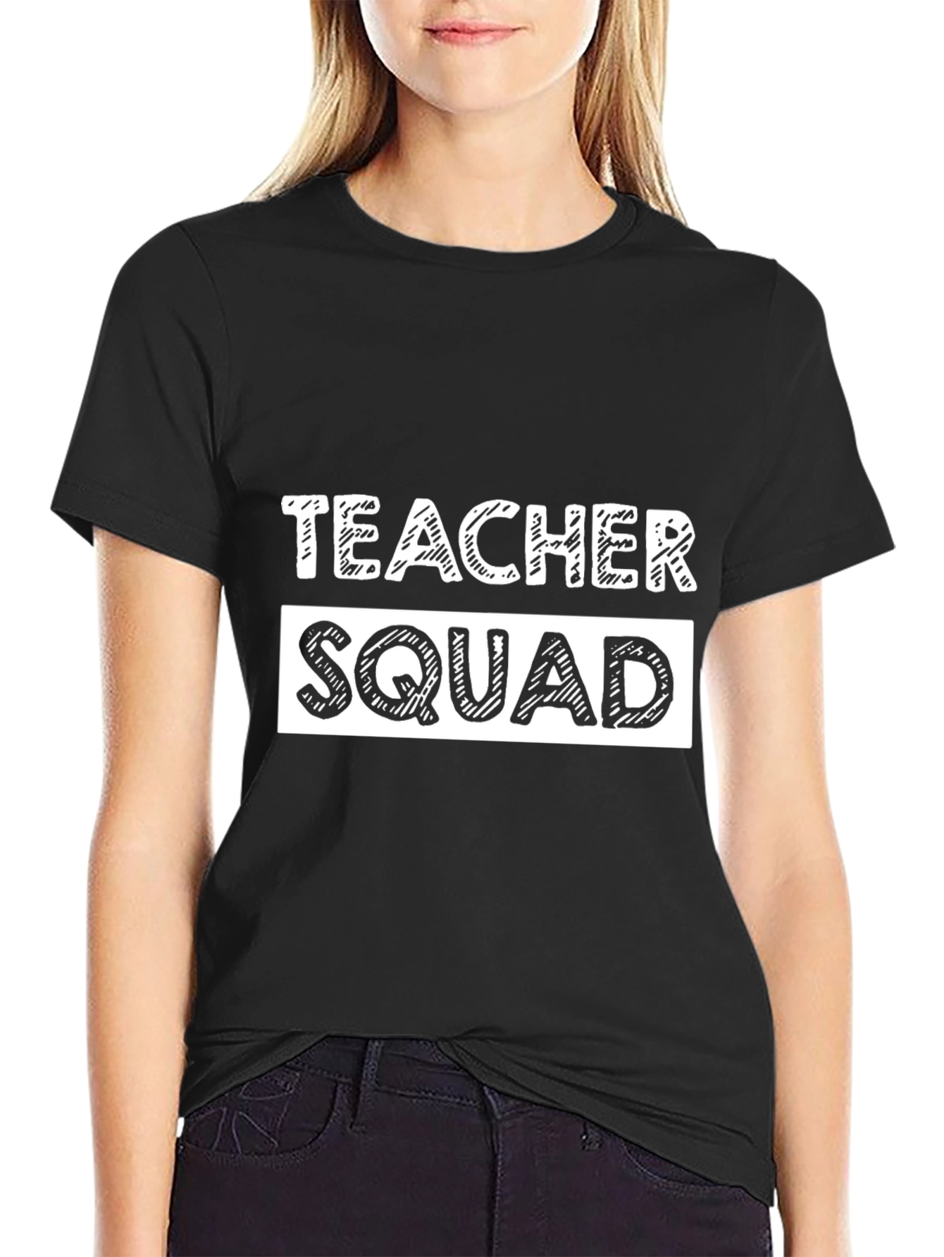 Teacher Squad T-Shirt - Black Crew Neck Tee