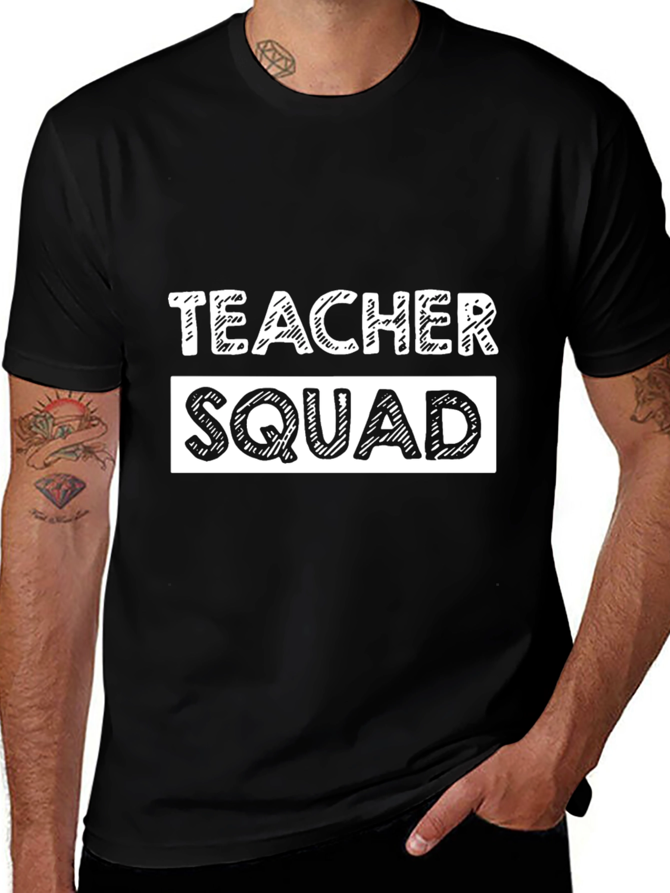 Teacher Squad T-Shirt - Black Crew Neck Tee