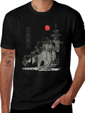 Japanese Pagoda Sunset Graphic Tee - Black Cotton T-Shirt