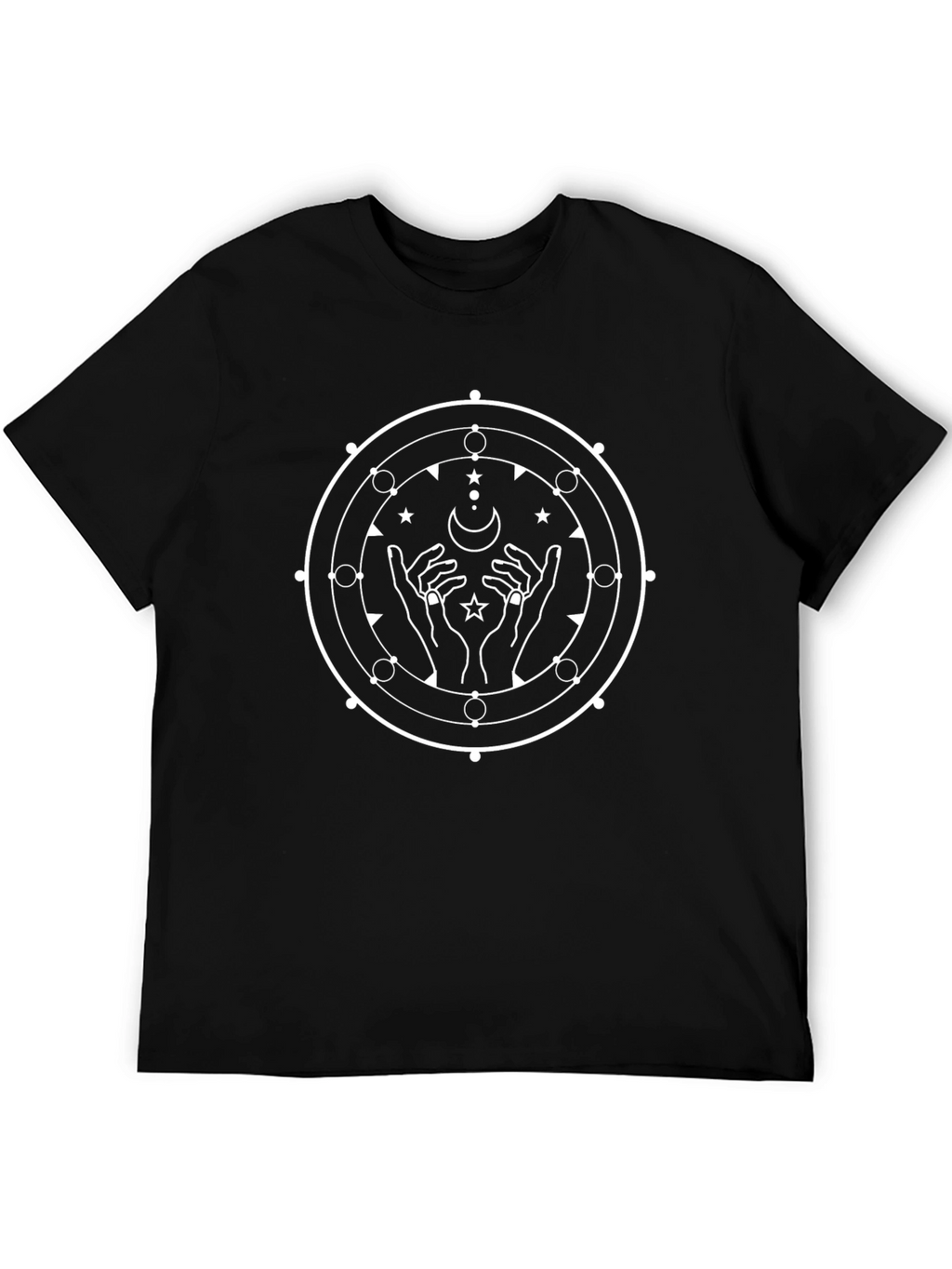 Mystic Moon Hands Graphic Tee - Black Cotton T-Shirt