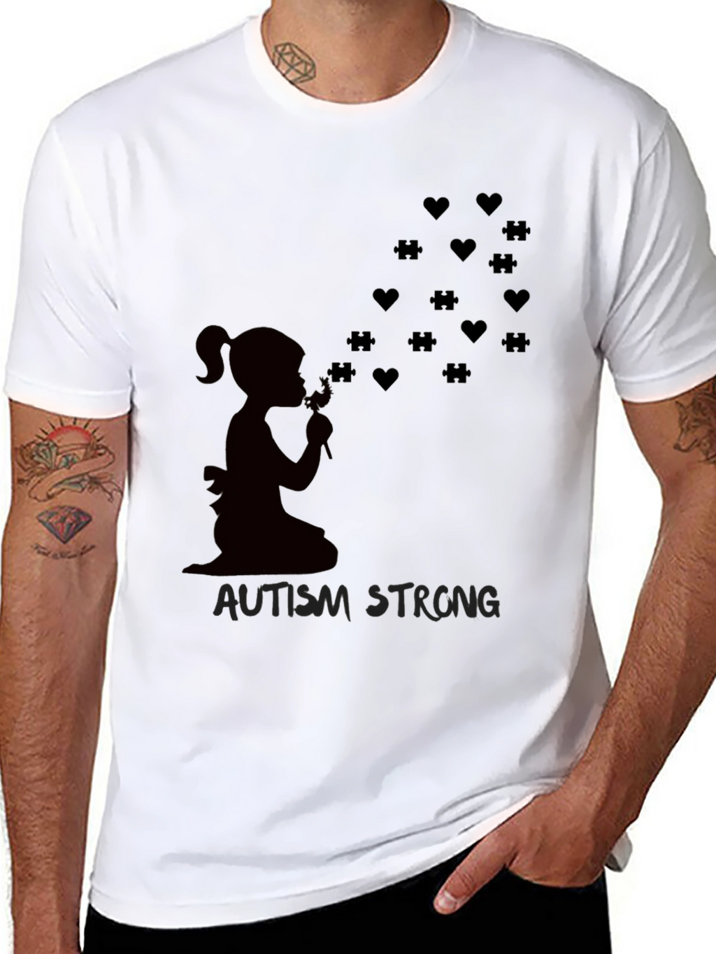 Autism Awareness T-Shirt: Blowing Hearts & Puzzle Pieces