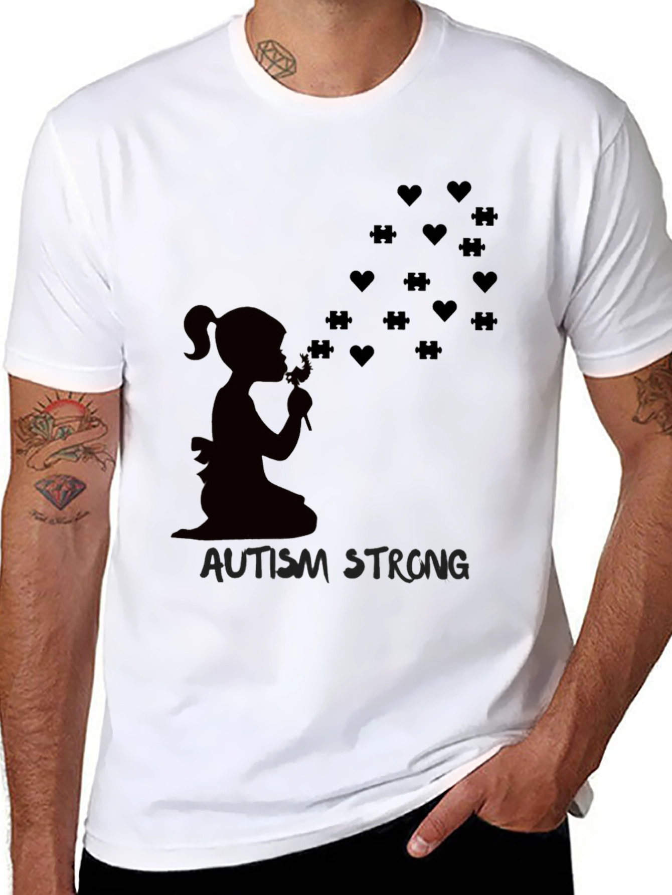 Autism Awareness T-Shirt: Blowing Hearts & Puzzle Pieces