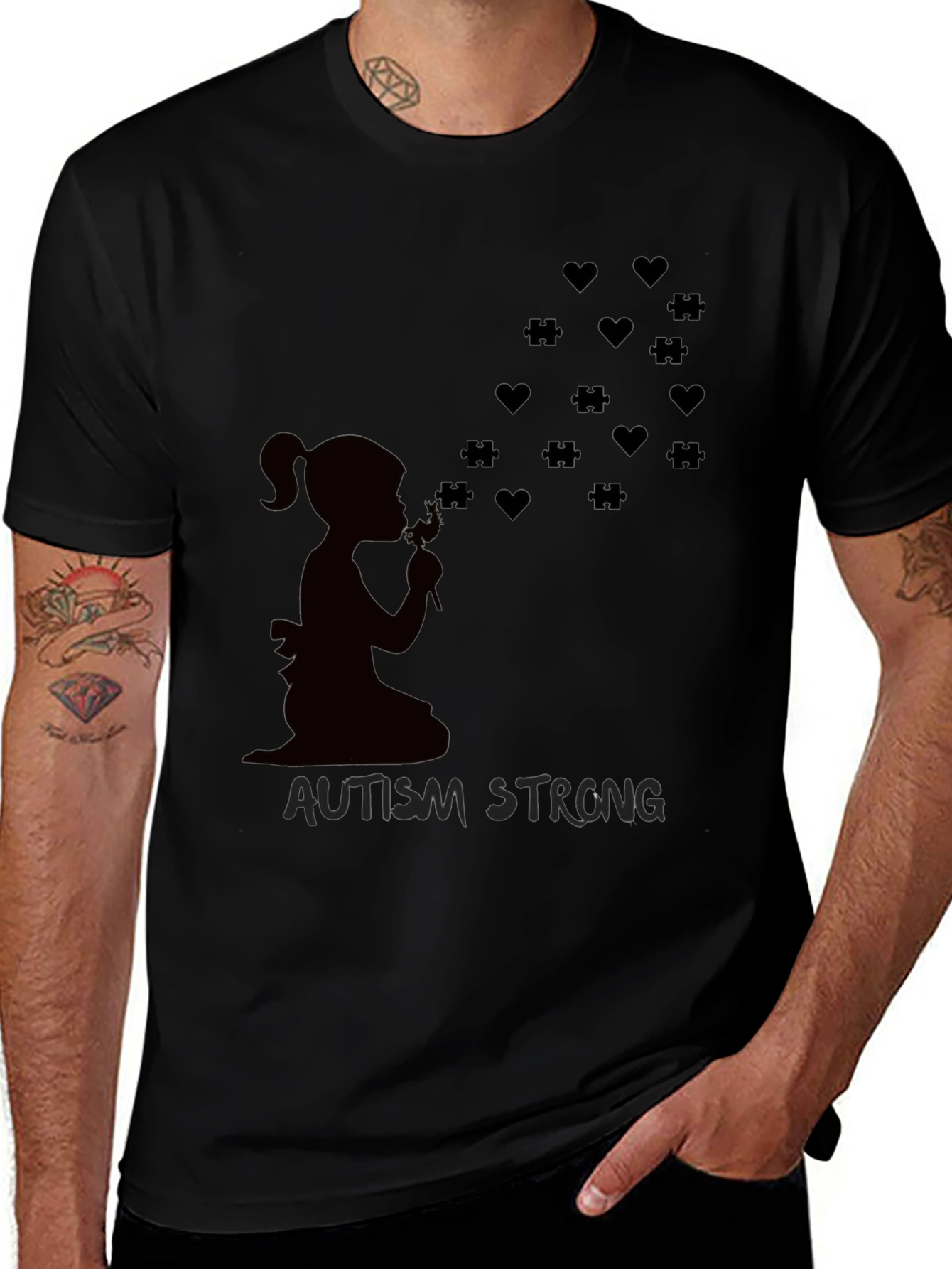 Autism Awareness T-Shirt: Blowing Hearts & Puzzle Pieces