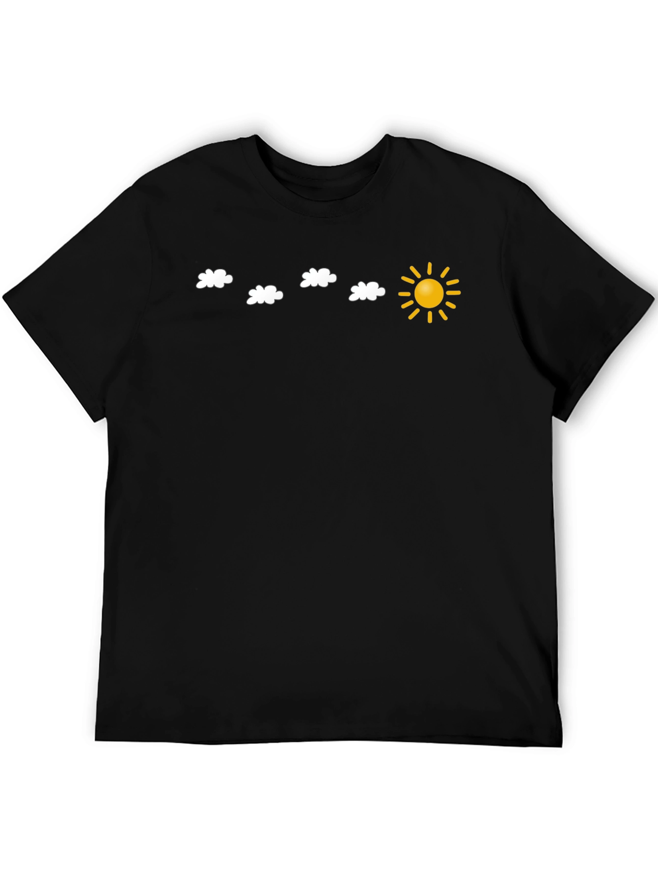 Black T-Shirt with Sun and Cloud Design