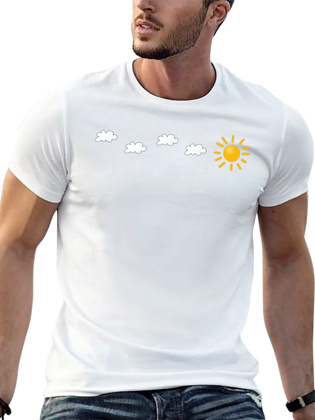 Black T-Shirt with Sun and Cloud Design