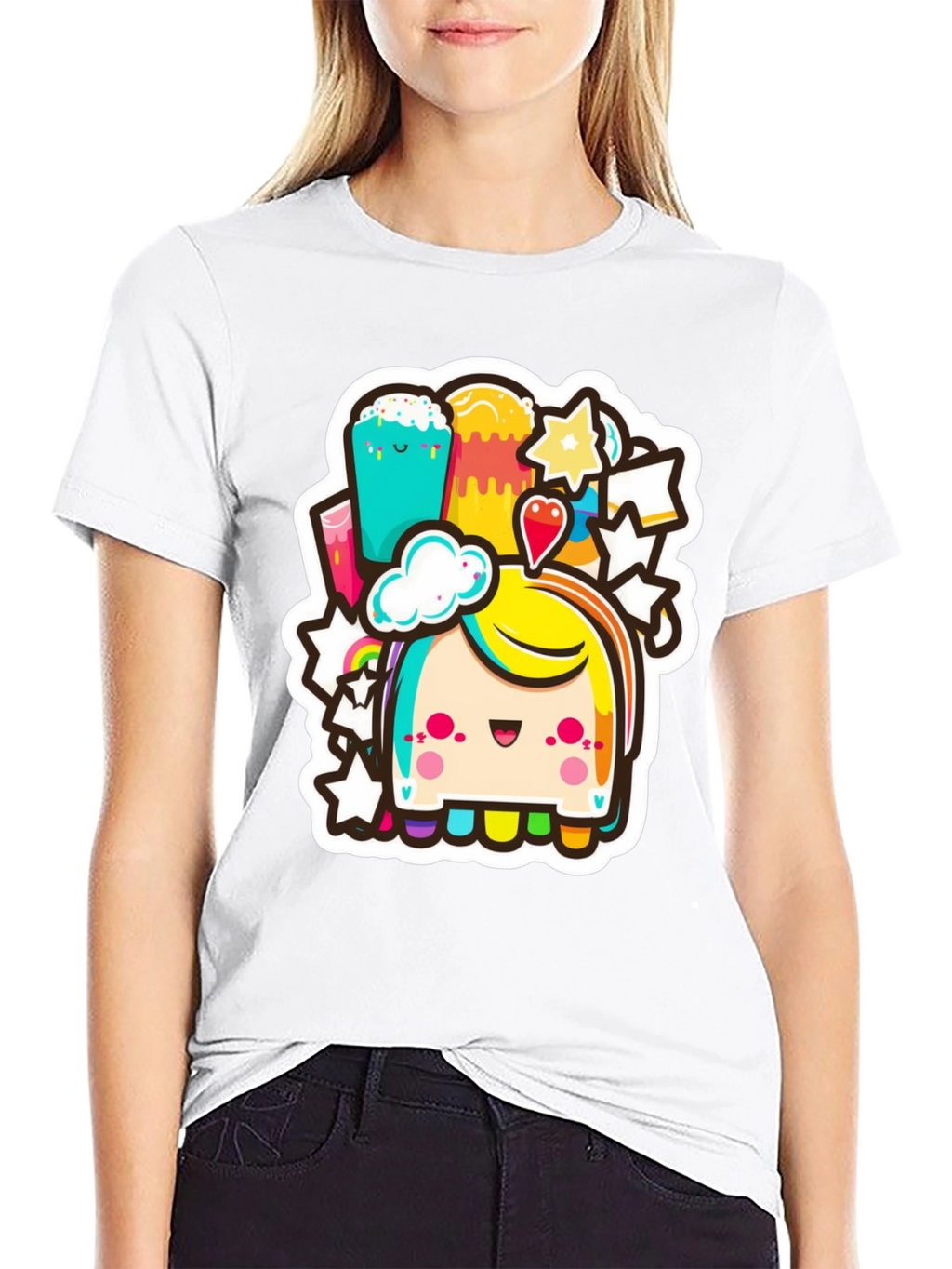 Kawaii Rainbow Creature Black Tee