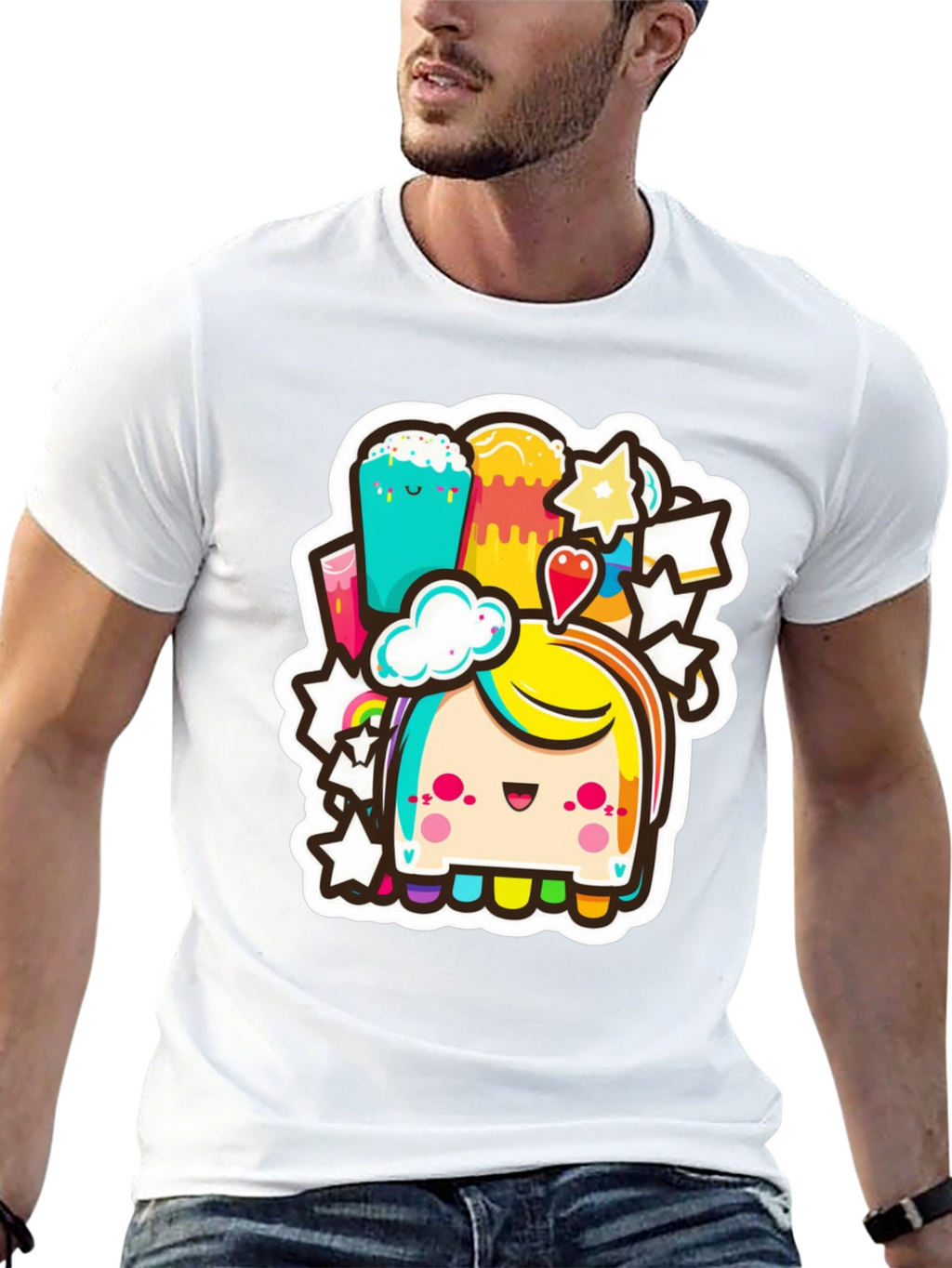 Kawaii Rainbow Creature Black Tee