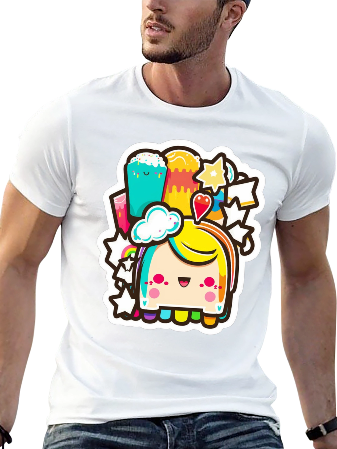 Kawaii Rainbow Creature Black Tee